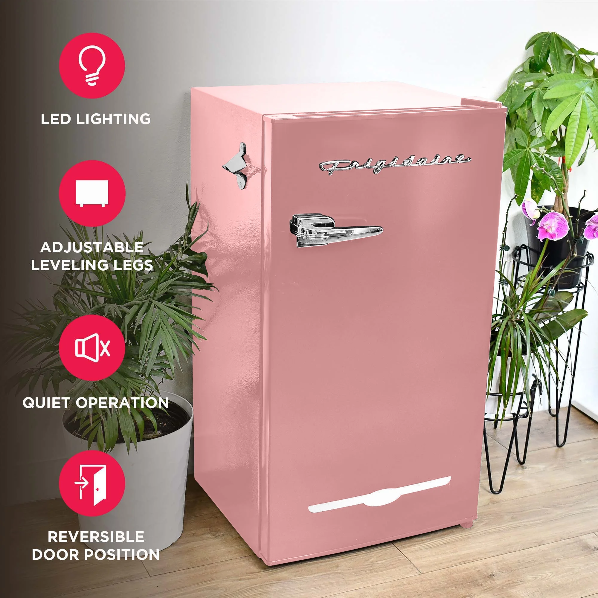 Frigidaire EFR376-C-PINK 3.2-Cu.-Ft. 65-Watt Retro Bar Fridge with Side Bottle Opener (Pink)