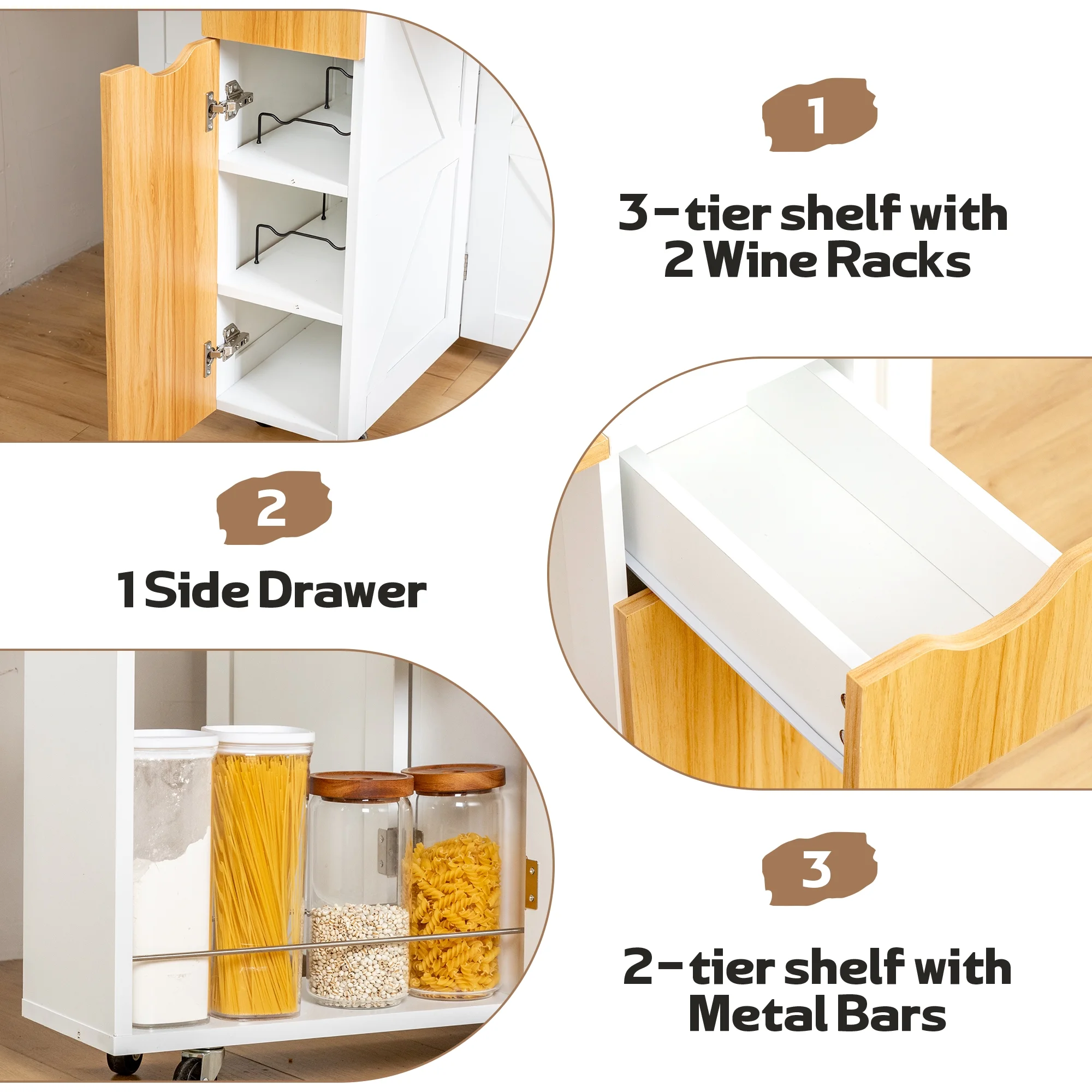 spanspace Folding Dining Table, Drop Leaf Dining Table with 6 Wheels and 2-Layer Storage Shelf, Space Saving Dining Table for Small Spaces,Folding Kitchen Table,White