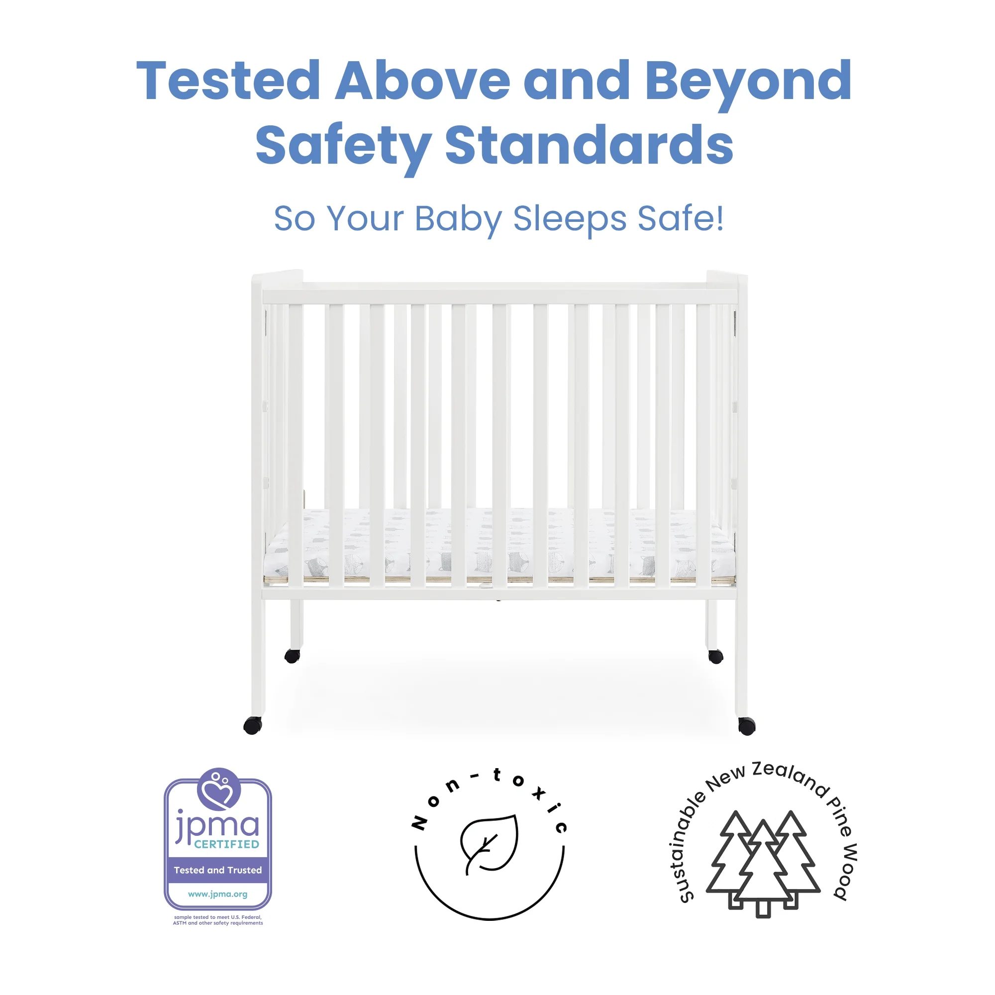 Delta Children Lee Portable Folding Mini Crib with 1.5-Inch Mattress - Greenguard Gold Certified, Bianca White