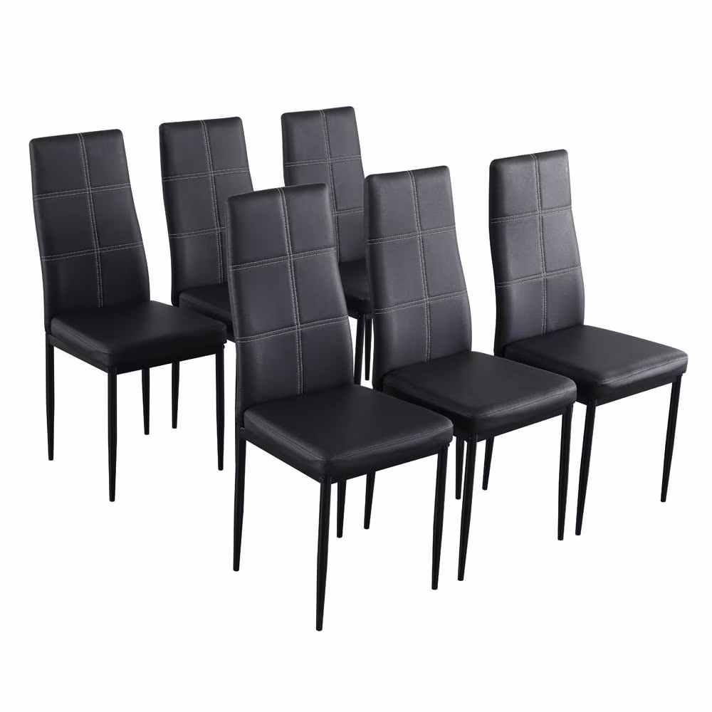Ktaxon Set of 4 PU Leather Dining Side Chairs with Padded Seat High Back Design Dining Chairs for Kitchen Dining Room Home Furniture, Black