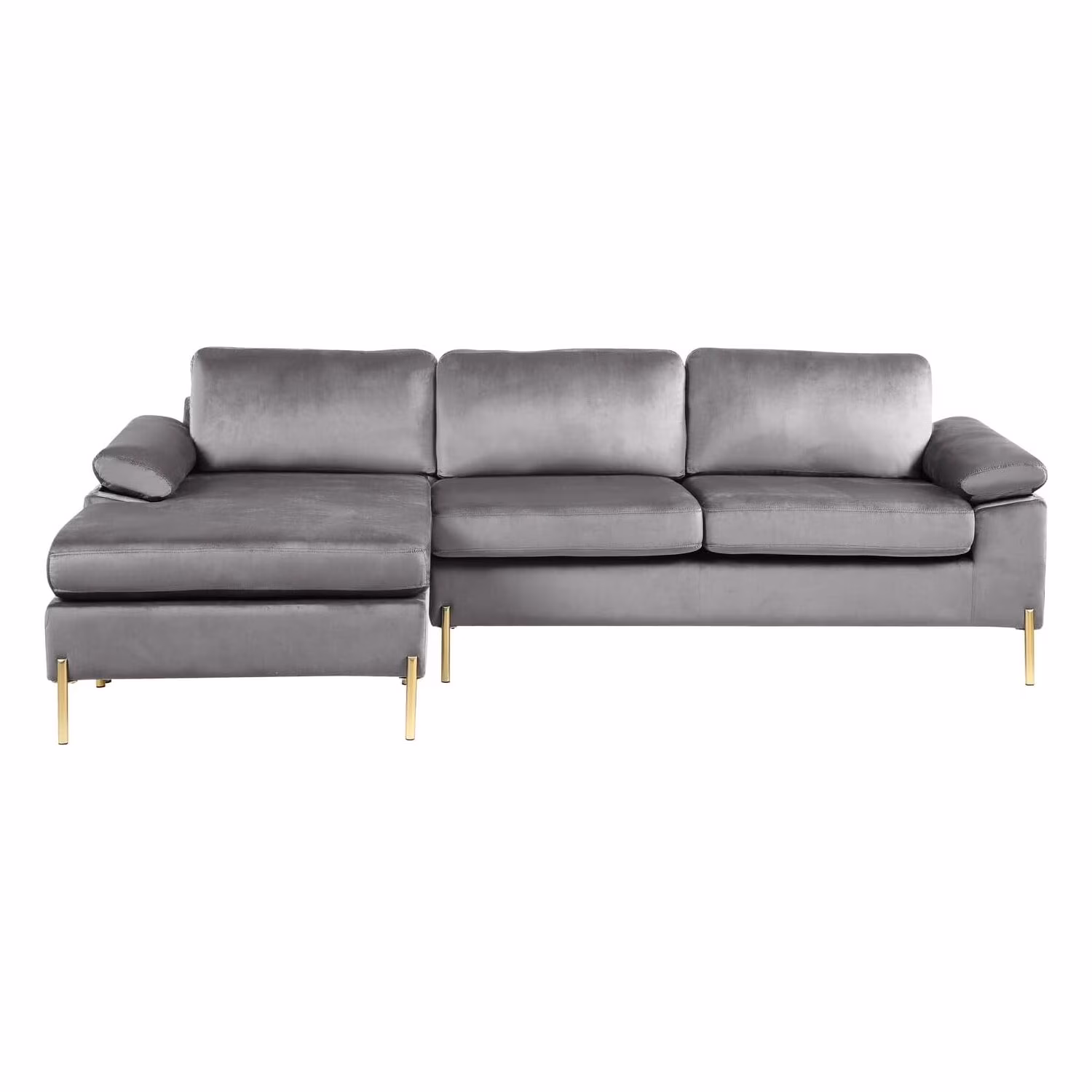 HomeStock Luxe Modern Velvet L-Shape Sectional Sofa with Square Padded Armrests, Solid Pattern Upholstery - 51.6
