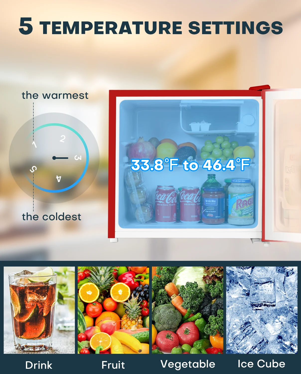 Upstreman 1.7 Cu ft Mini Fridge with Freezer Single Door Compact Refrigerator, Low Noise, Energy Saving, Adjustable Temperature, Reversible Door, for Home Office Dorm, Black FR17