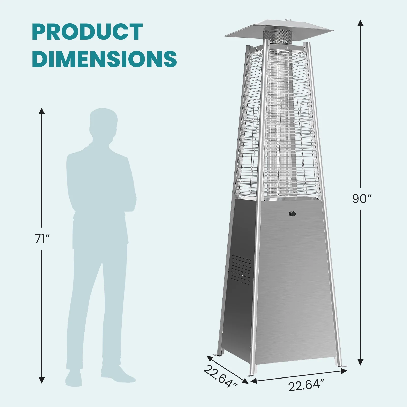 edx 42000 BTU Outdoor Propane Patio Heater Tower with Wheels, Stainless Steel
