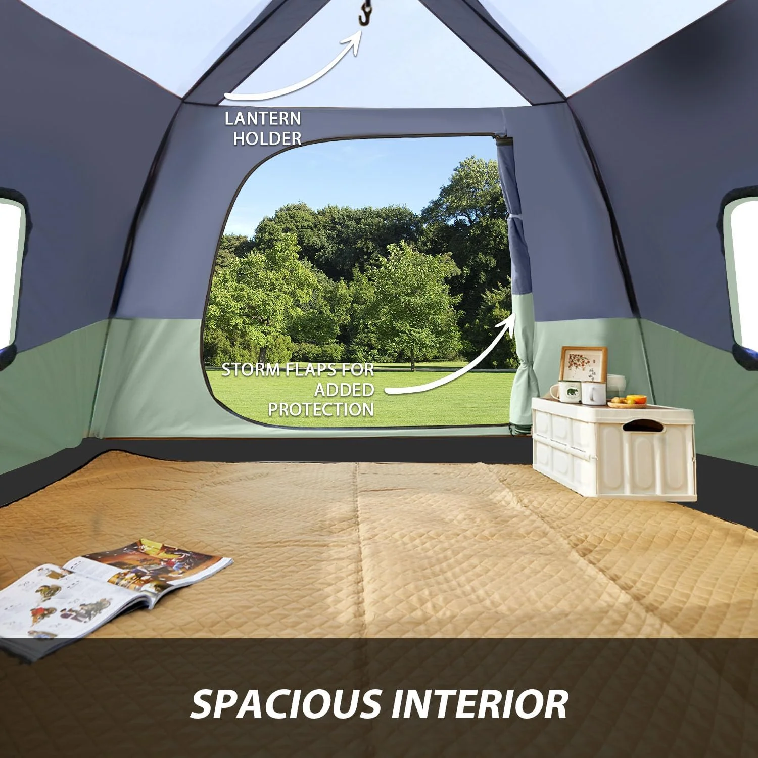 SUV Camping Tent for 6-8 Person with Rainfly,  Car Camping Tent with Waterproof, Double Layer Design with Storage Bag, Green & Gray