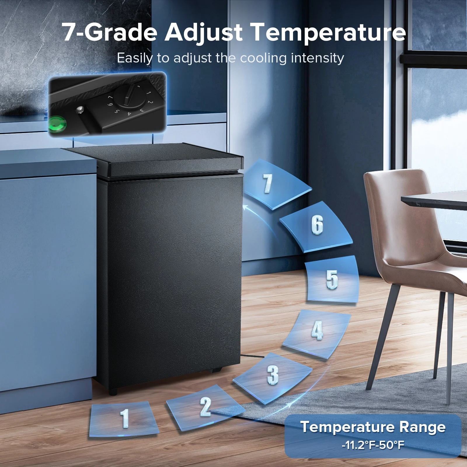 LHRIVER Mini Freezer Chest 3.5 cu ft, Deep Freezer & Side Handle, Compact Freezer with 7 Gear Adjustable Temperature, Removable Storage Basket, Black