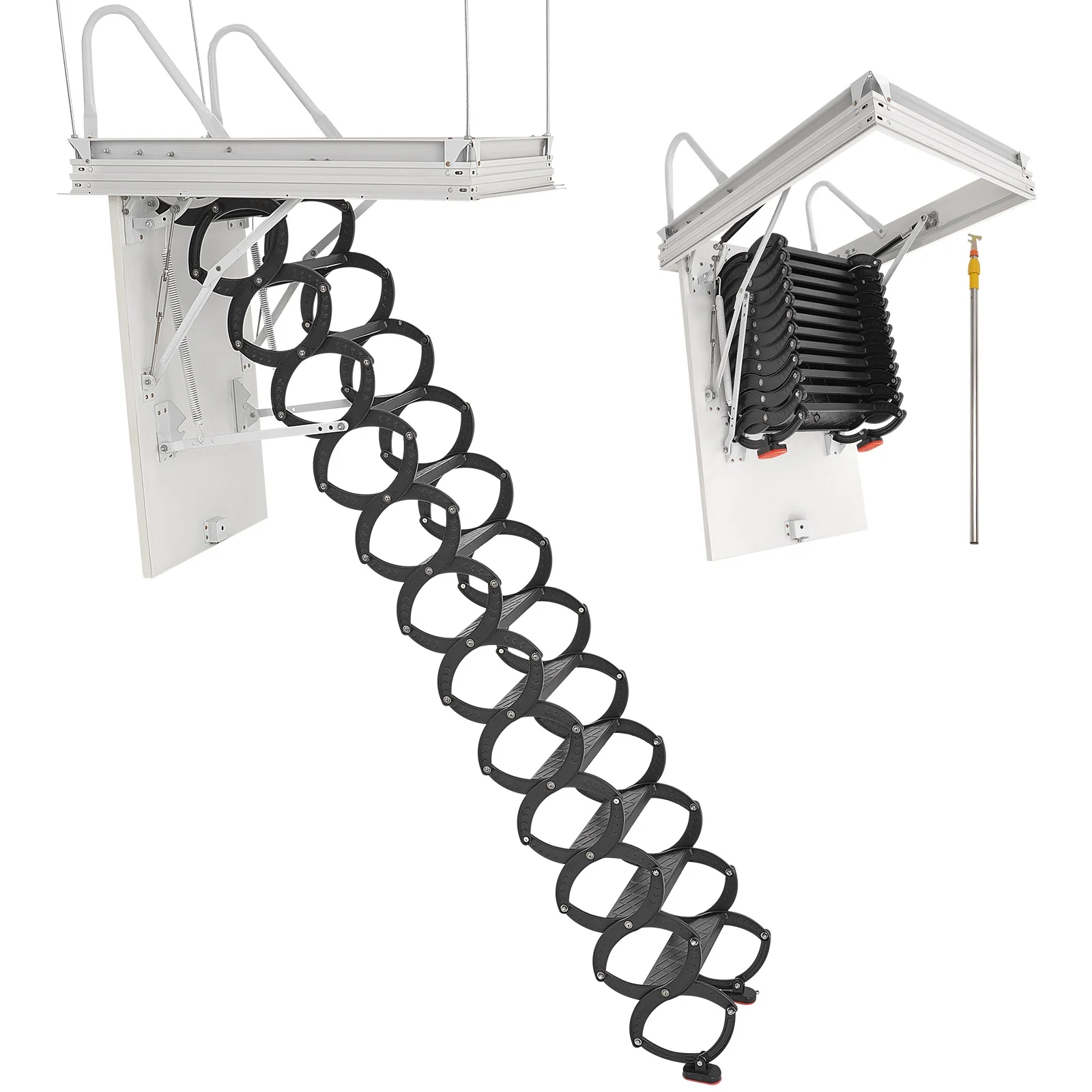 KFFKFF Retractable Attic Ladder, 660 lbs Capacity, Compatible with 9.5-10.2 ft Ceiling Heights and 39.4 x 27.5 inch Openings, Alloy Steel Pull-Down Ceiling Stair with Pulling Rod for Loft Access
