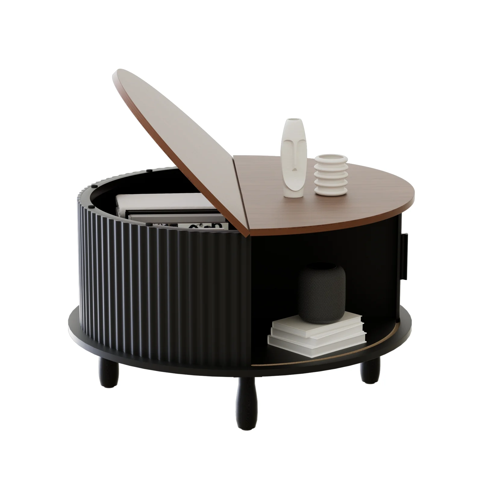 RUMLIVE Round Coffee Table with Storage, 30.7