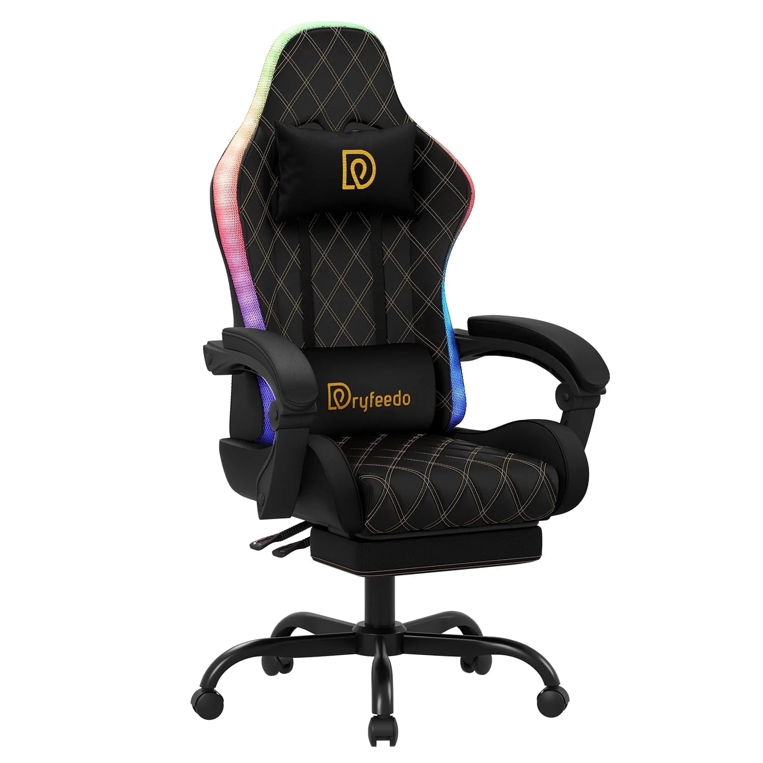 Dryfeedo Gaming Chair with LED Lights, Ergonomic Computer Chair with Lumbar Support, Adjustable Headrest & Footrest, Green