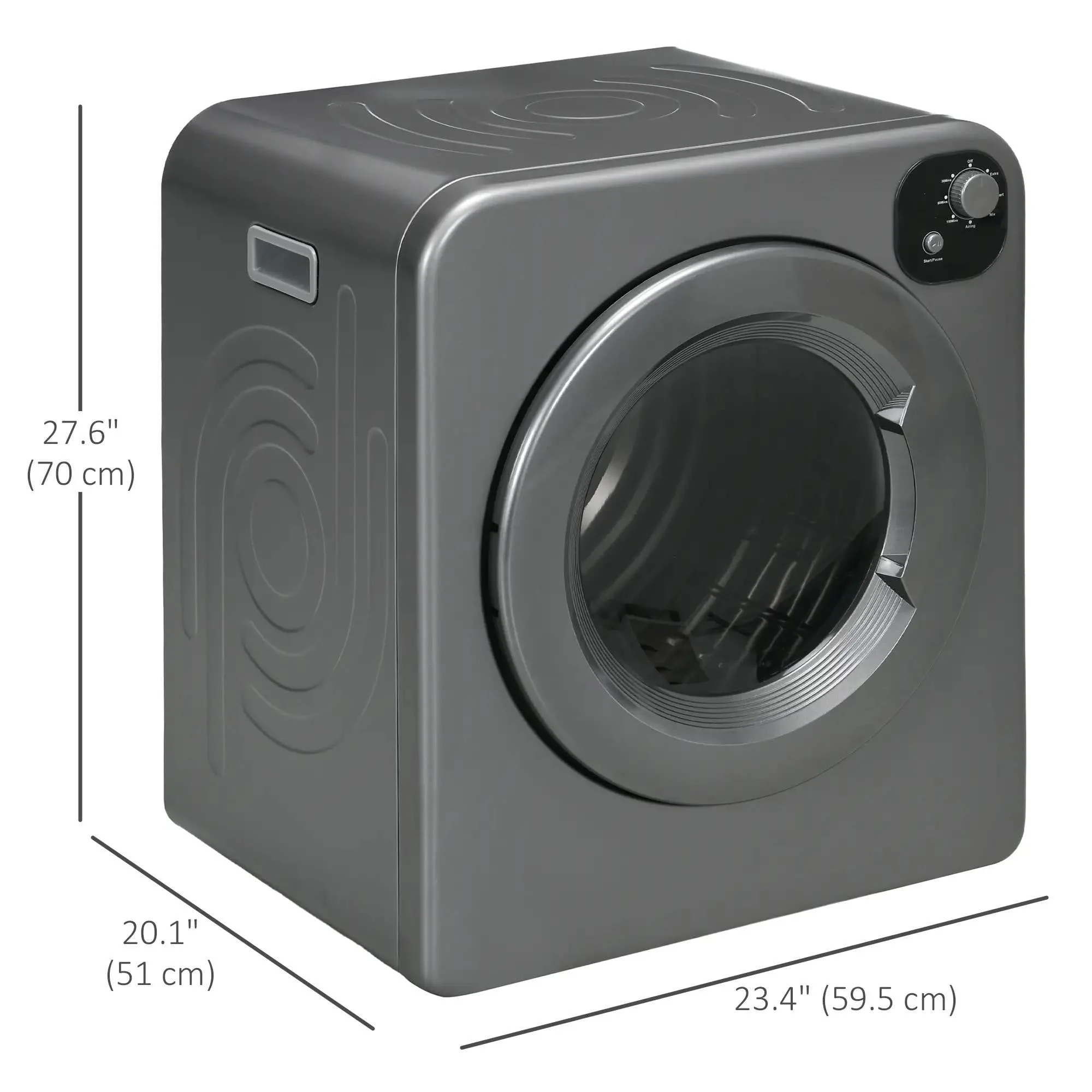 Resenkos Compact Laundry Dryer 1300W Portable Clothes Dryer with 3.2 cu.ft Stainless Steel Drum, Front Load Electric Dryer, Gray