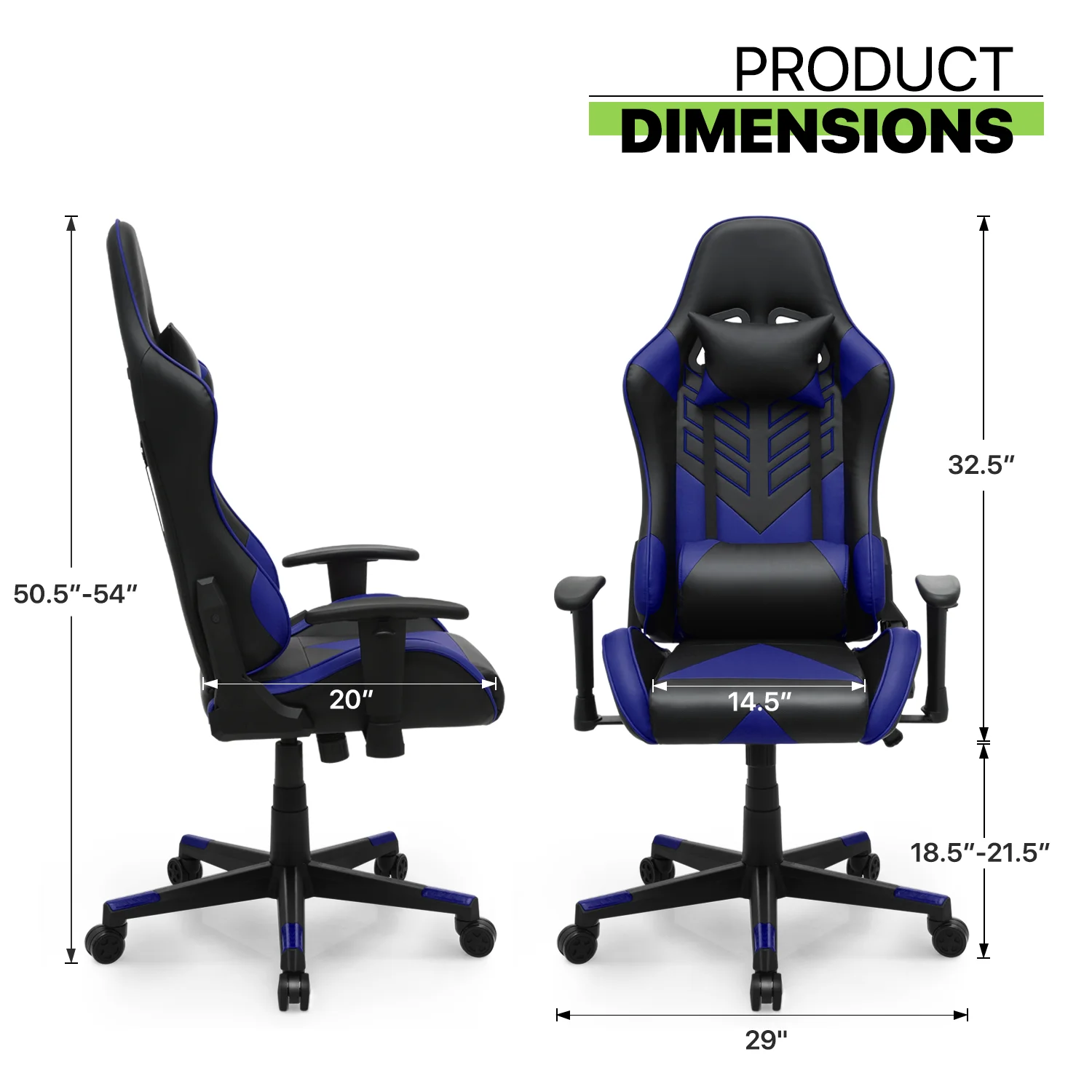 Magshion Ergonomic Gaming Chair, Comfortable Gaming Chair, Computer Chair Leather Desk Chair Adjustable Swivel Gaming Office Chair, Blue