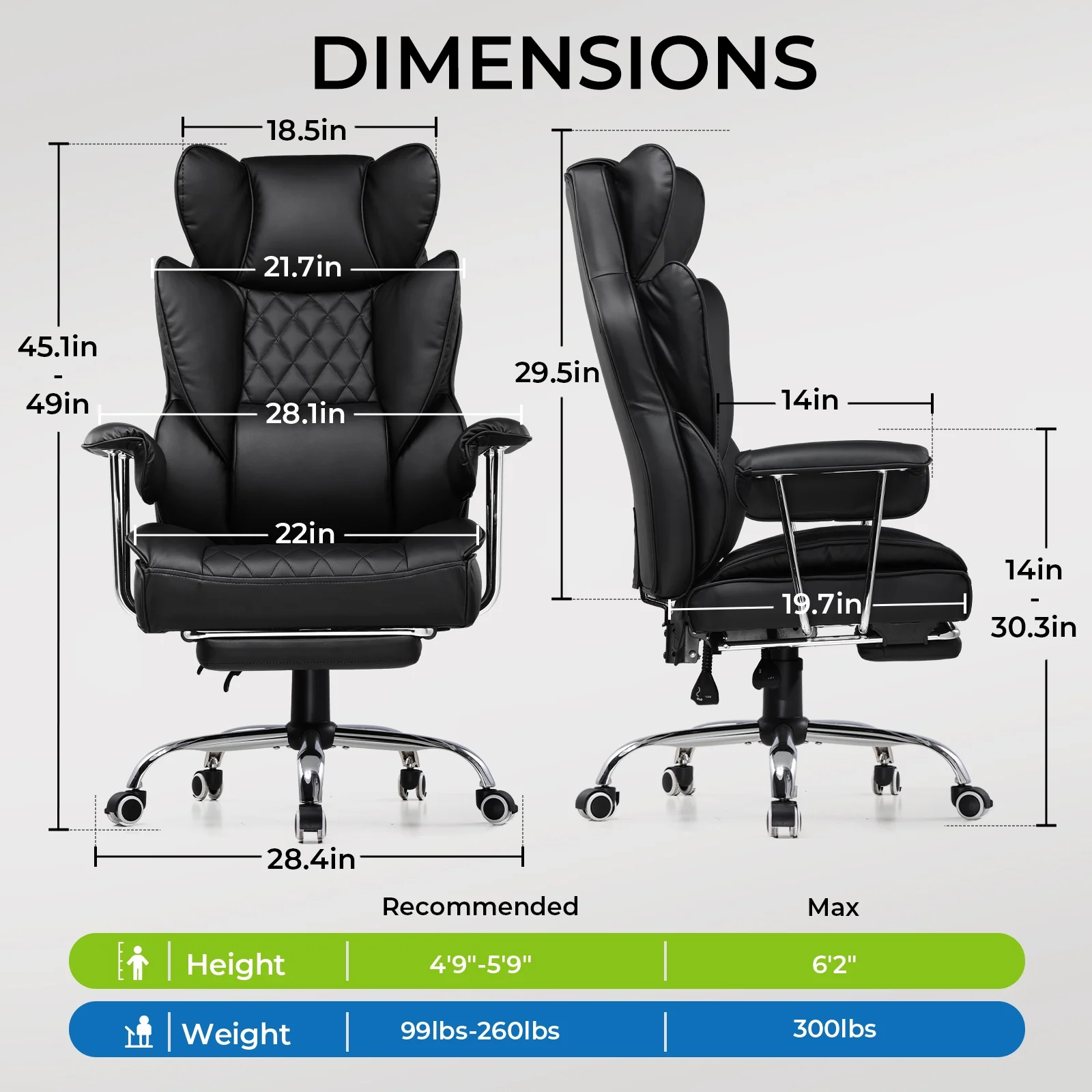 LUCKLIFE Big & Tall Office & Gaming Chair 400LBS Capacity, Wide Ergonomic Seat with Footrest, Adjustable Armrests, Black
