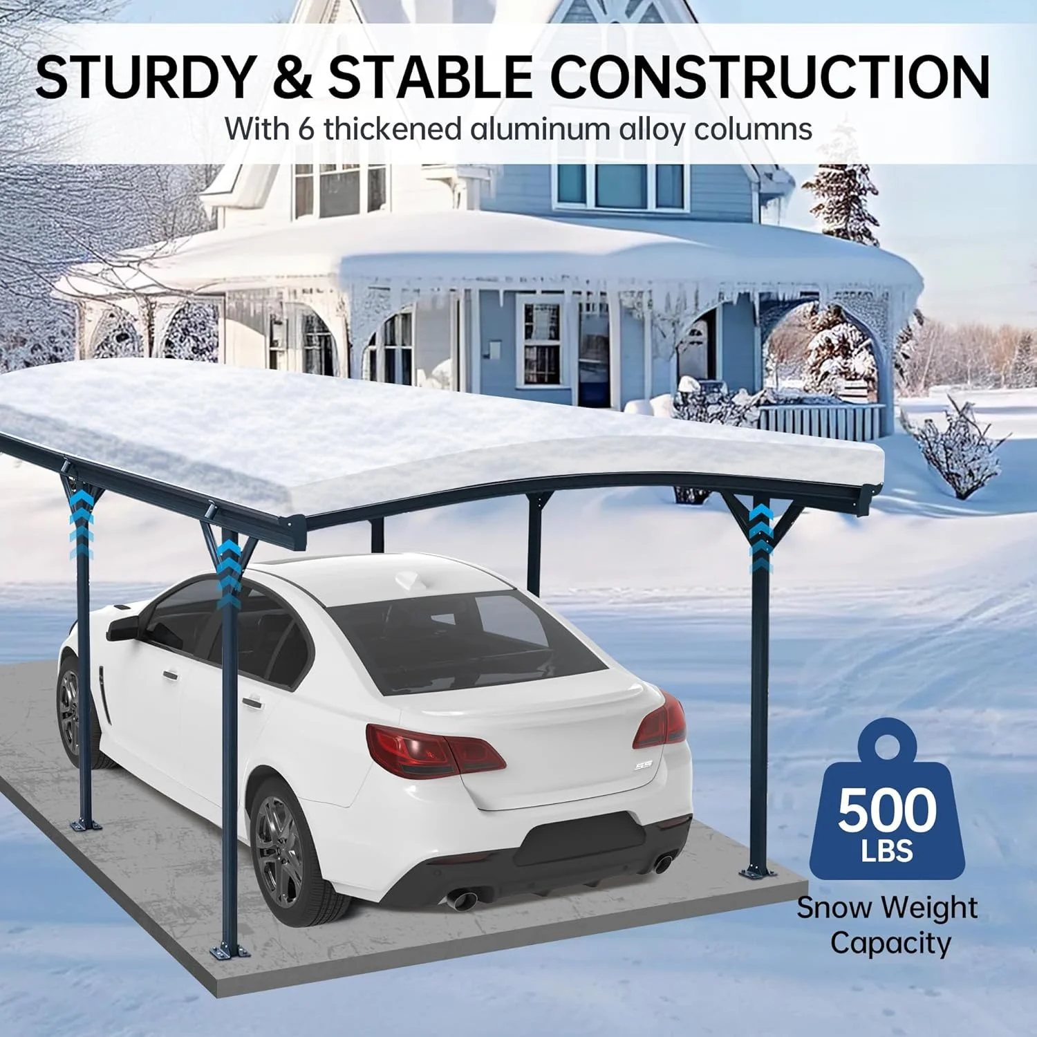 JINSEED 10 x 16ft Metal Carport with Heavy Duty Metal Frame & Pitched-Roof Polycarbonate Panel Canopy, Multi-Purpose Shelter for Car, Truck, SUV, Tractor, and Boat,Gray