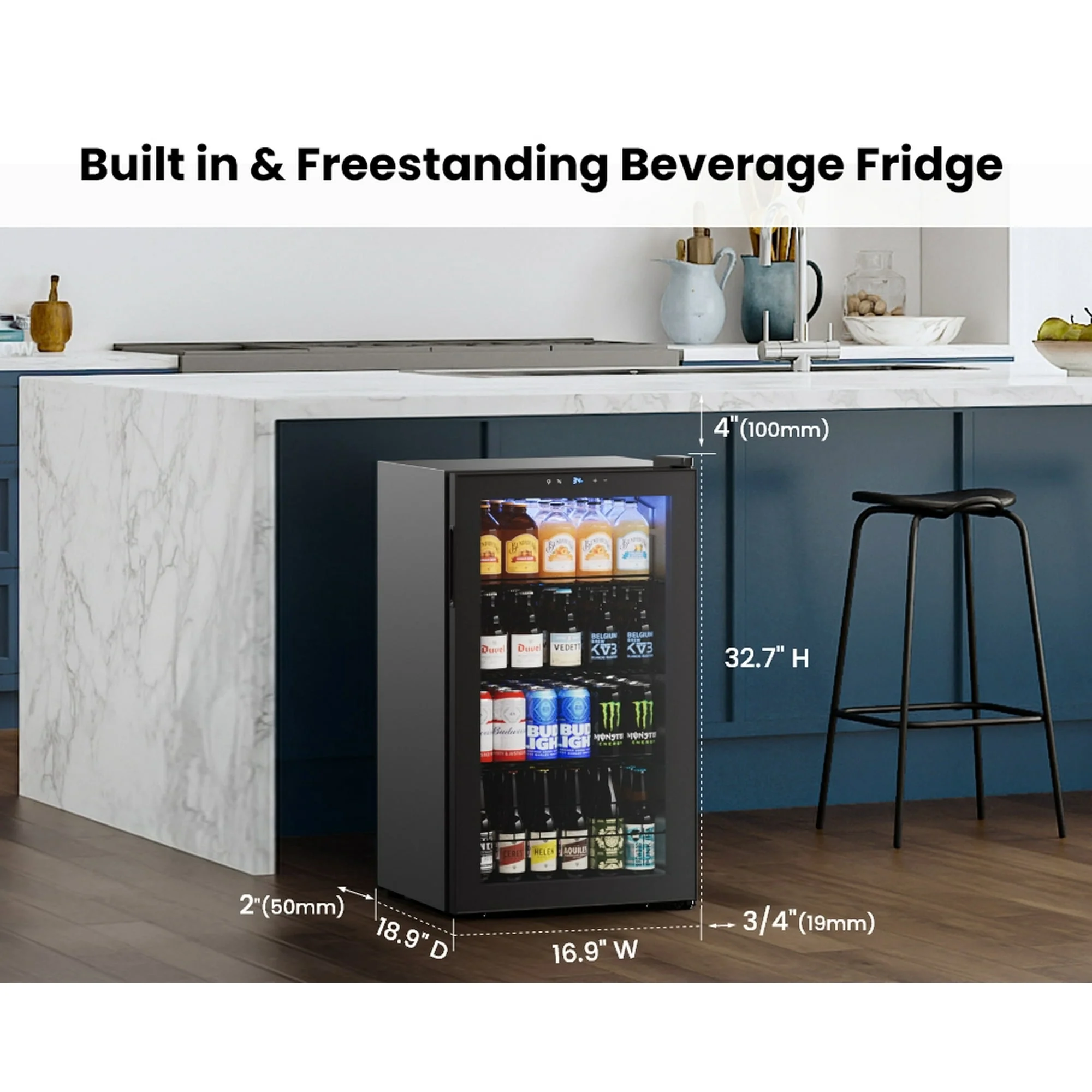 Yeego Beverage Cooler Refrigerator, Freestanding Beverage Fridge with Glass Door,102 Cans
