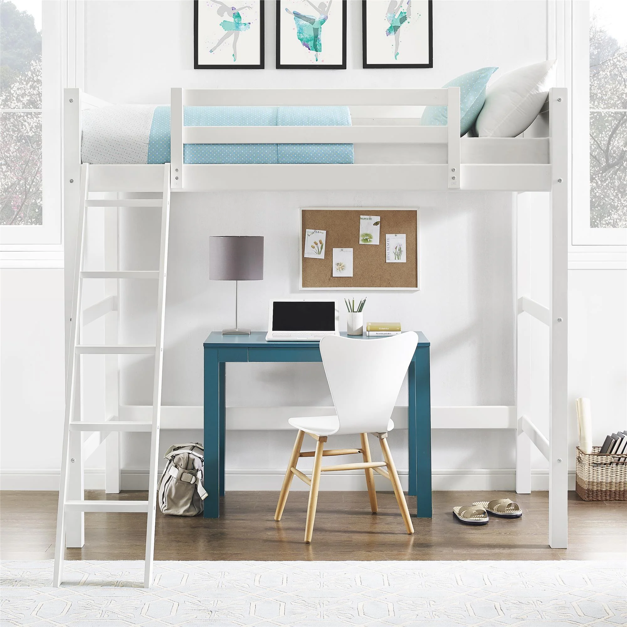 Your Zone Kiarah Twin Loft Bed with Ladder, White