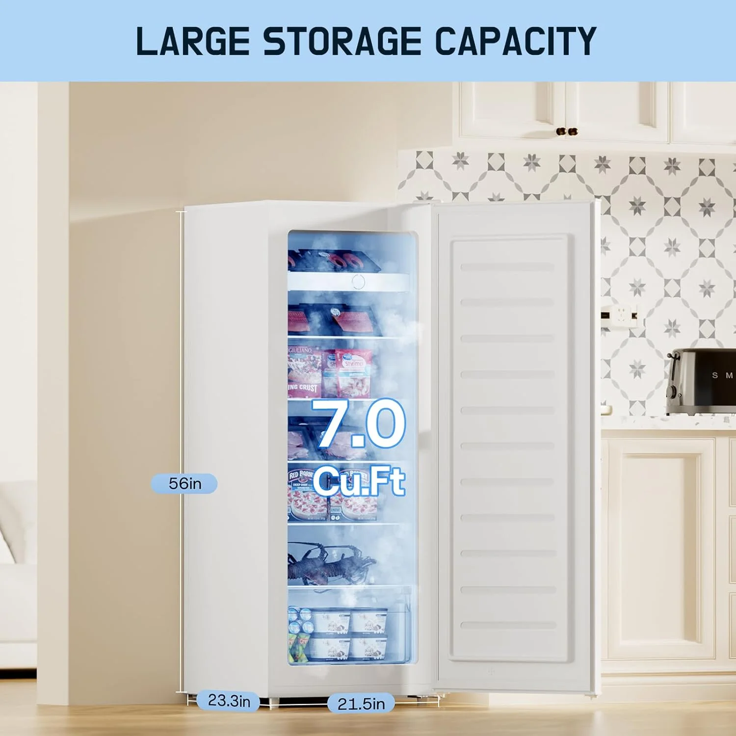 Upstreman 7.0 Cu.Ft Upright Freezer Convertible Fridge/Freezer, Garage Ready Deep Freezer with Reversible Door, UP70 White