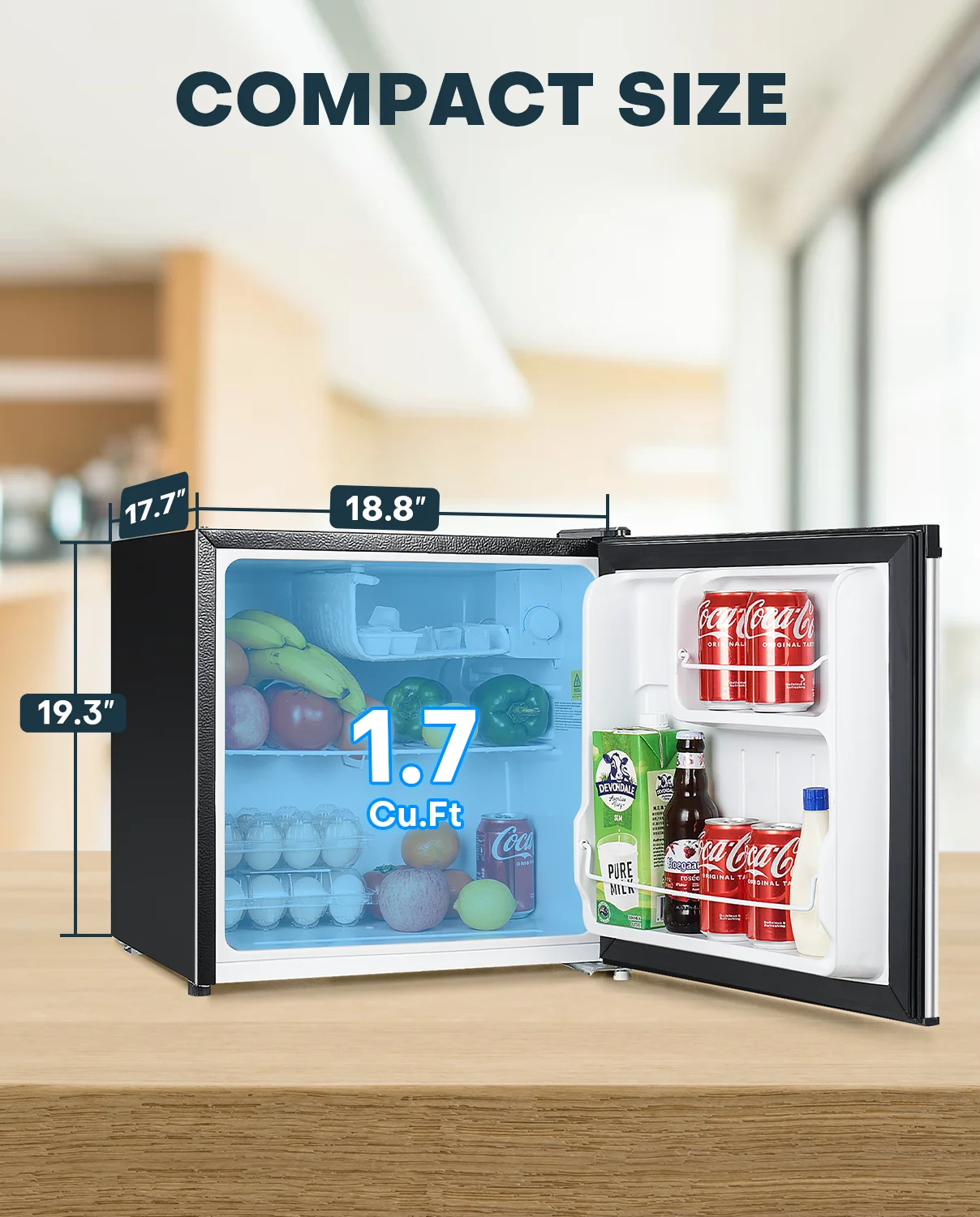 Upstreman 1.7 Cu ft Mini Fridge with Freezer Single Door Compact Refrigerator, Low Noise, Energy Saving, Adjustable Temperature, Reversible Door, for Home Office Dorm, Black FR17