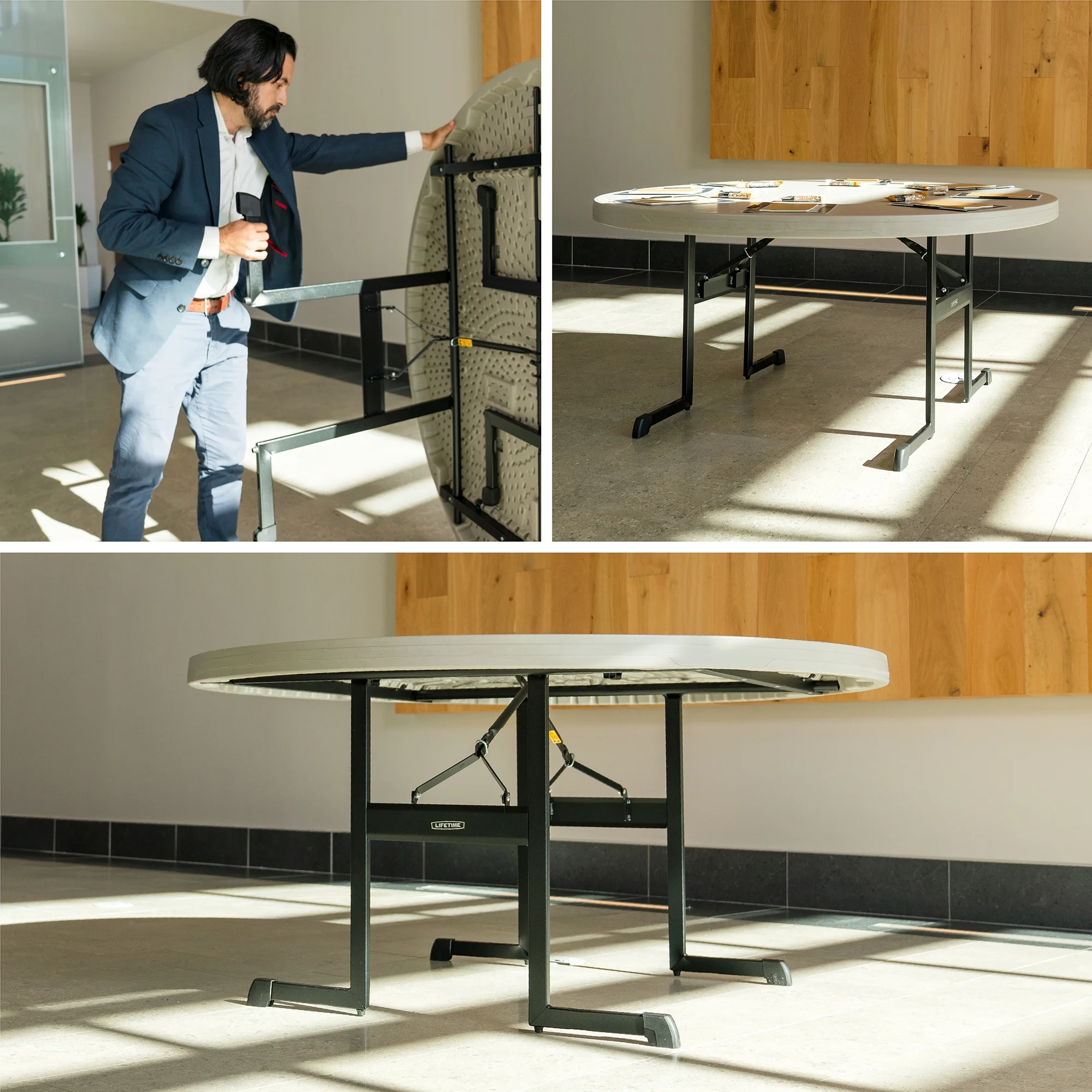 Lifetime 60 Inch Round Folding Table for Indoor and Outdoor Use, Professional Grade, Putty Color