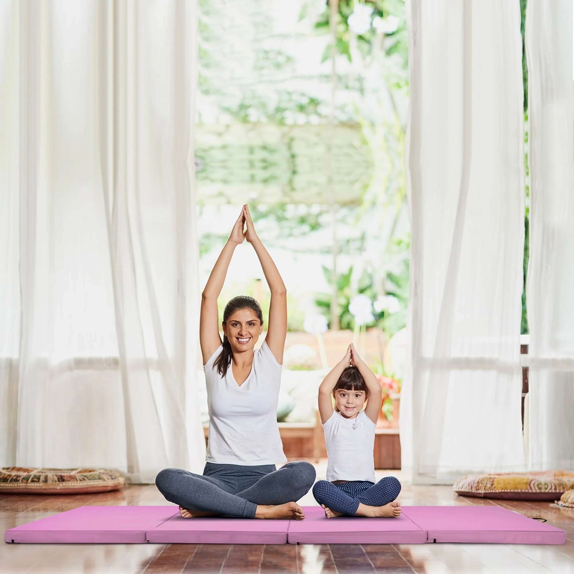 Gymax 8' x 4' x 2'' Folding Gymnastics Tumbling Mat Thickened Exercise Mat Pink