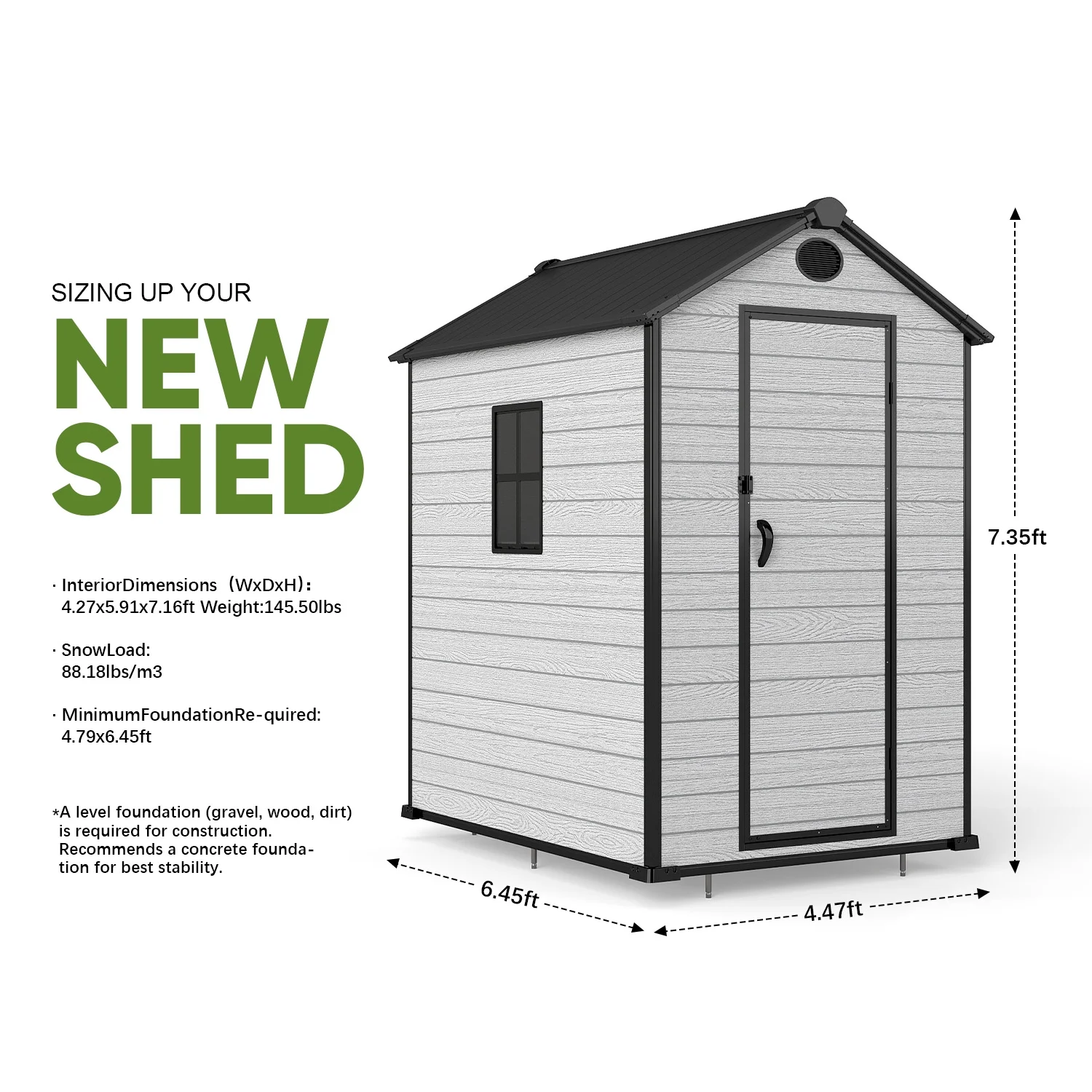 ZYJOYY 4'x 6' Resin Outdoor Garden Tool Storage Shed w/ Window, Grey
