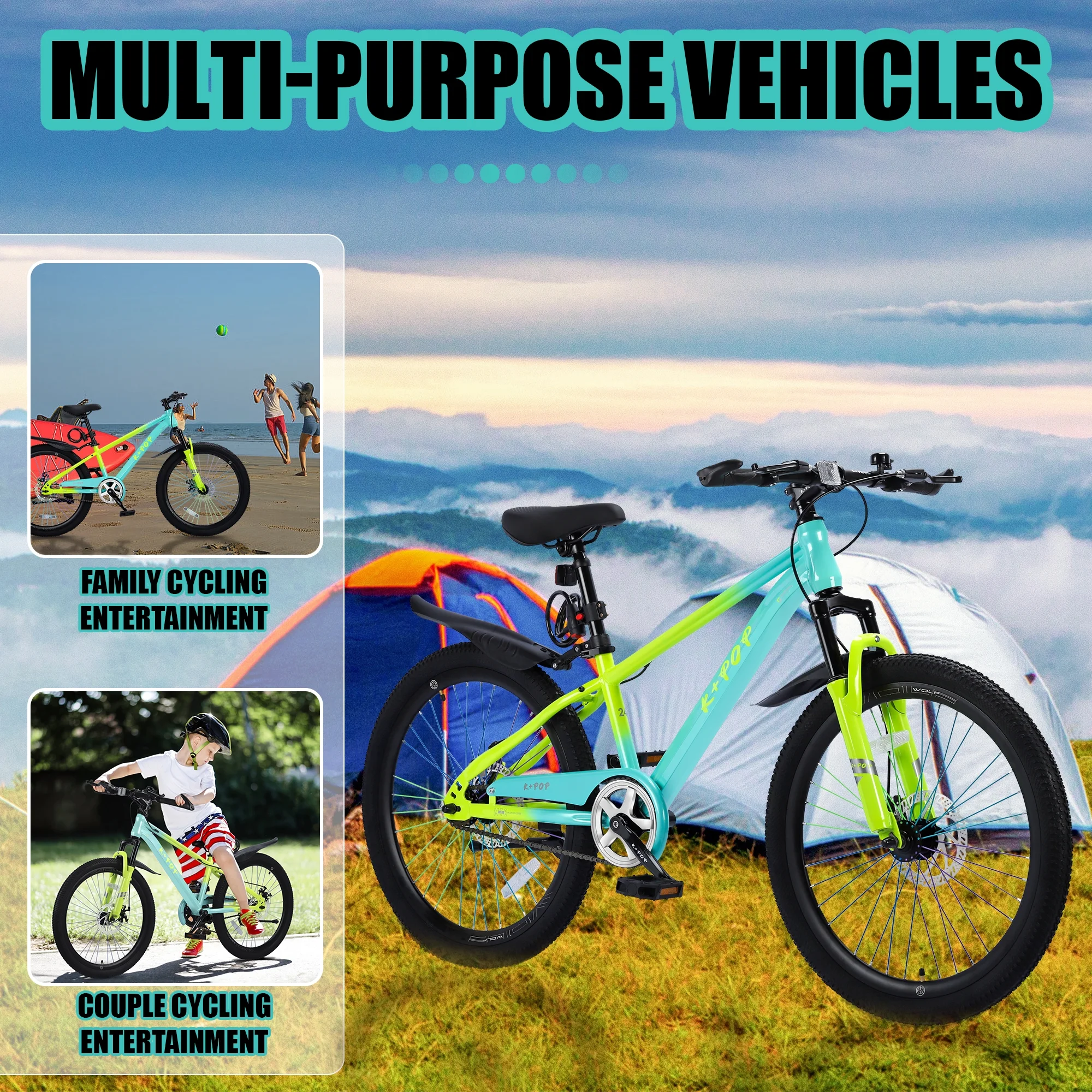 Bstjewey 20/24 Inch Kids Mountain Bike, Dual Disc Brakes, Suspension Fork, Ages 7-12