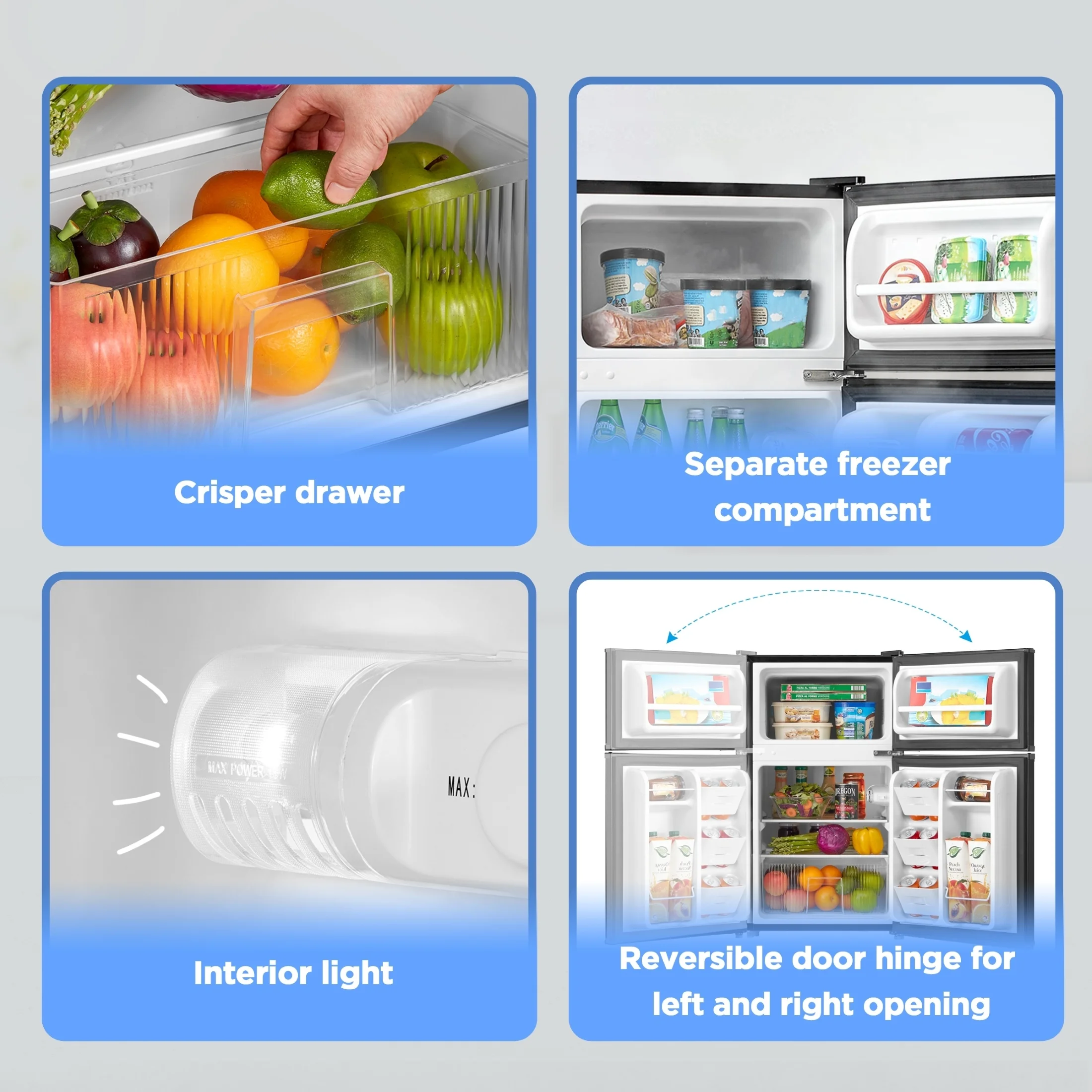 Mainstays 3.2 Cu. ft. 2-Door Refrigerator with Freezer, Stainless Steel Look