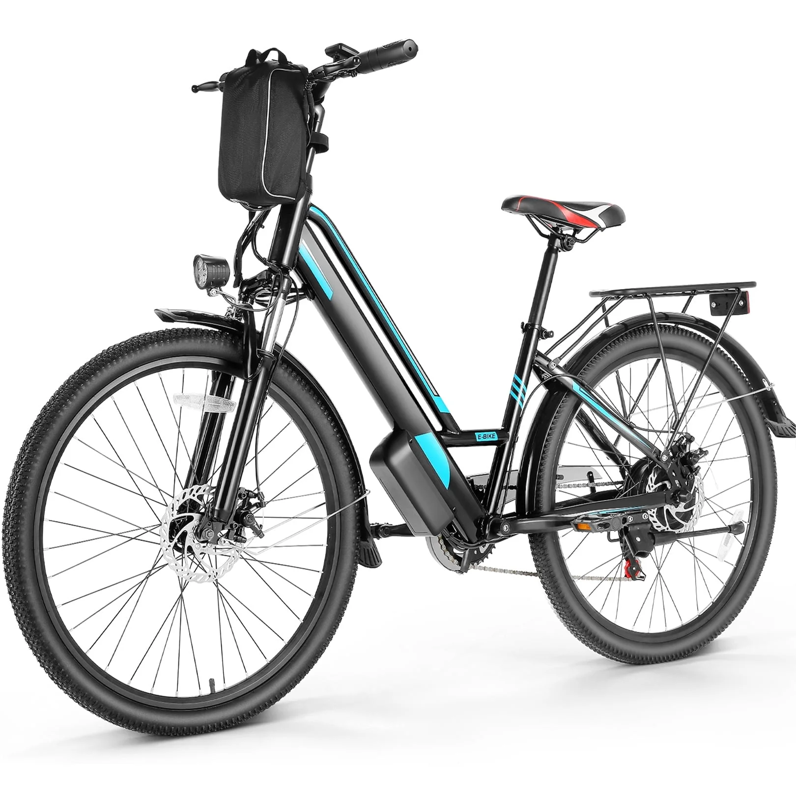 Gocio 500W 26'' Electric Bike 48V Electric Bicycle for Adults, 19MPH Cruiser Ebike, Electric Commuter Bike with Carrier Rack, Low Step Frame Shimano 7 Speed for Men Women Senior