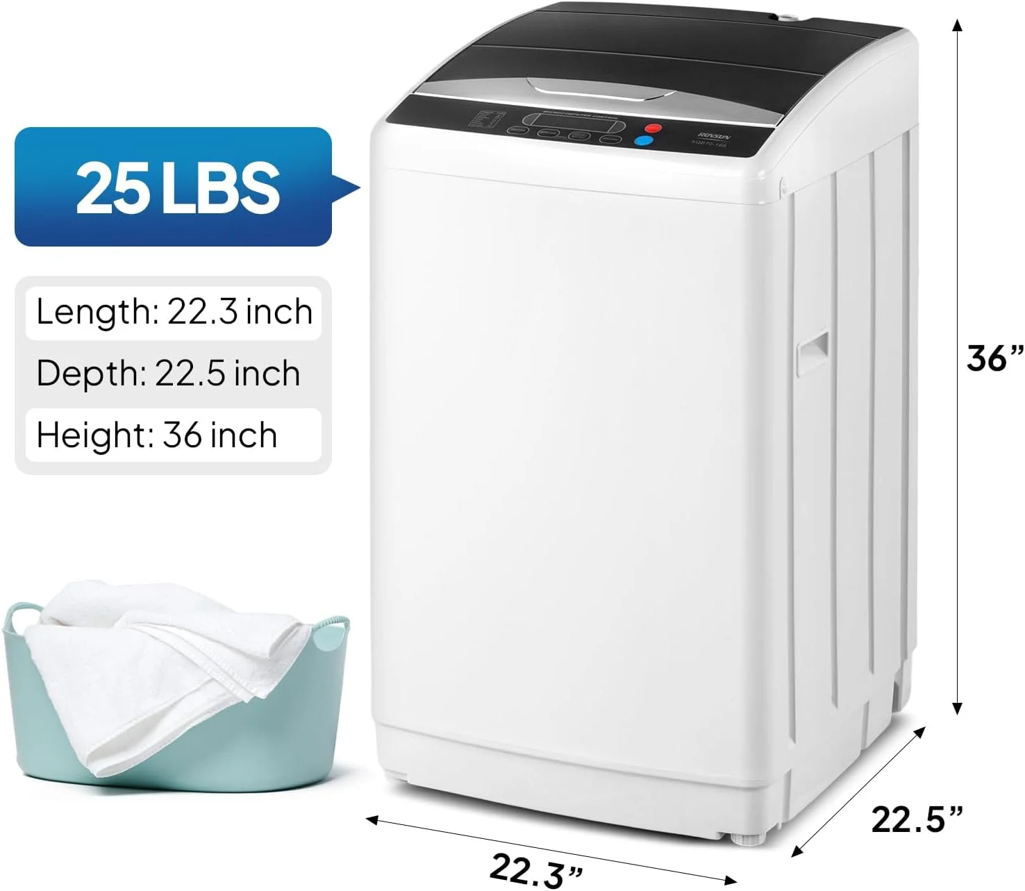 VINGLI 25LBS Full-Automatic Electric Laundry Machine�� Portable Washing Machine with Stainless Steel Drum, 110V Compact Washer, Washer and Dryer Combo for Apartment, Dorms, RV, Grey