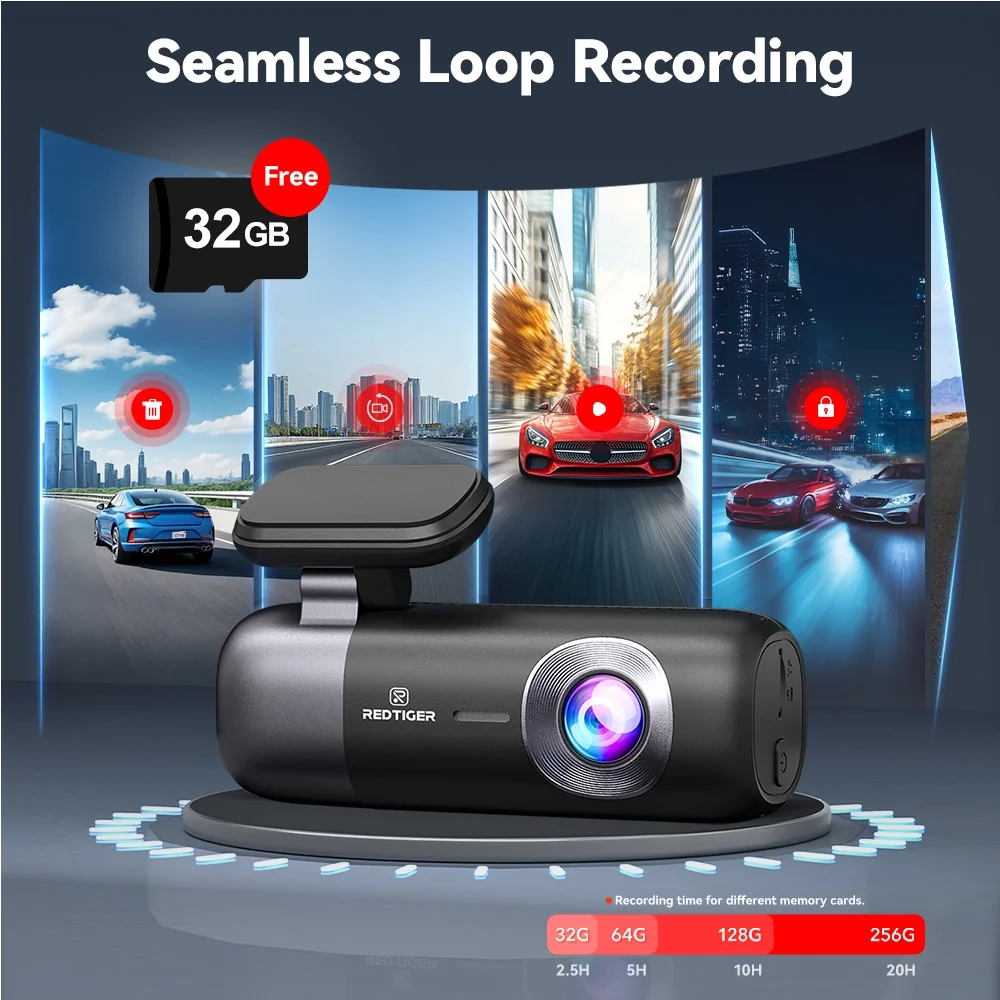 REDTIGER Dash Cam, 4K Front and 1080P Rear Car Dashcam with WiFi & GPS, App Control, Night Vision, Free 32GB Card