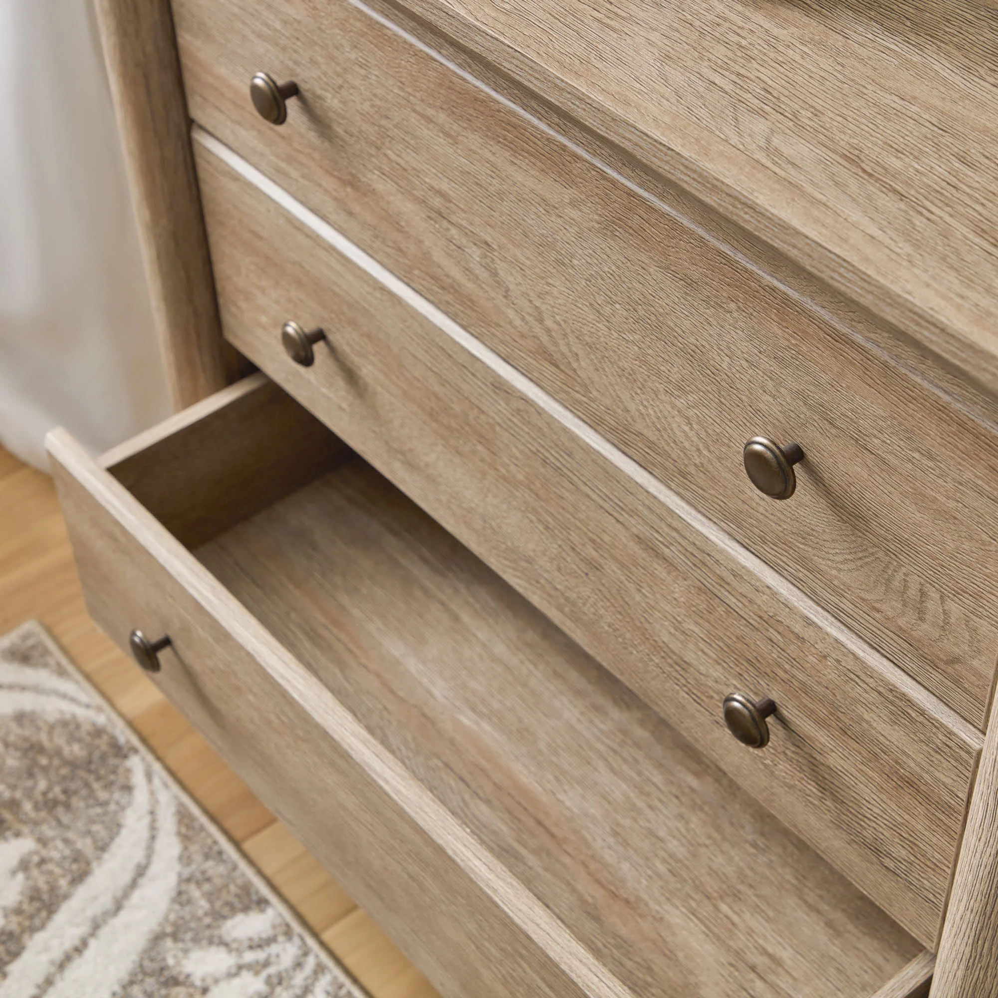 My Texas House Monroe 3 Drawer Nightstand with USB, Brushed Oak Finish