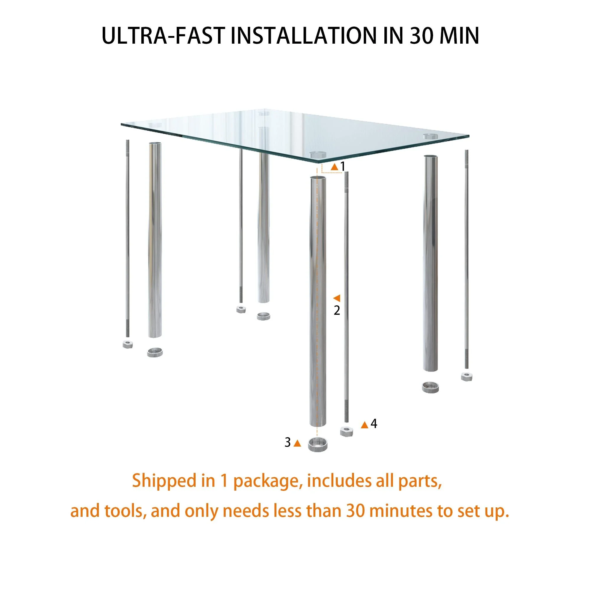 uhomepro White Kitchen Table Set, 5 Pieces Dining Table Set, Tempered Glass Dining Table and Chairs Set for 4, Upgraded Iron Dining Room Table Set with 4 PU Leather Chairs