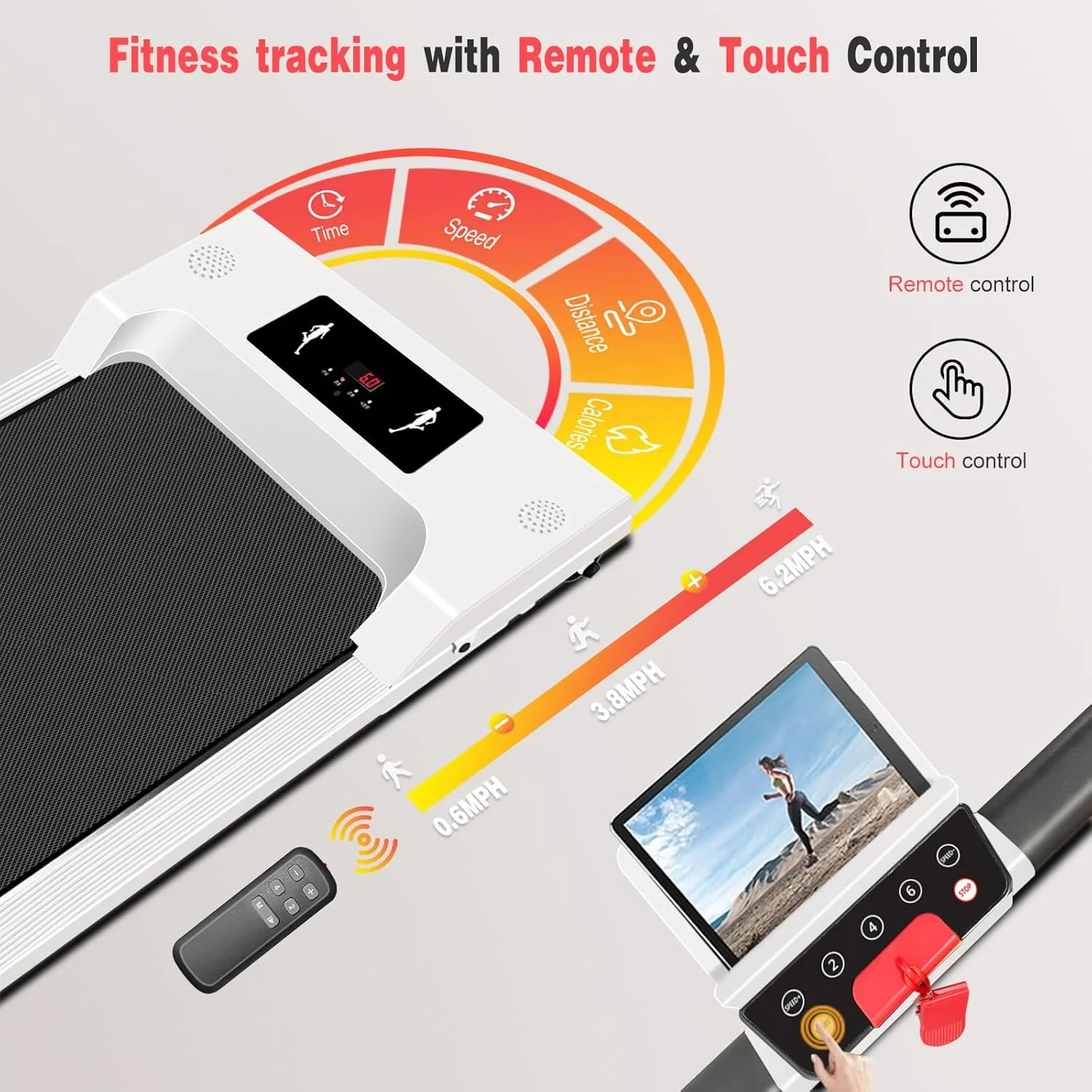 2 in 1 Walking Pad Treadmill, Foldable Treadmills with Handle Bar, 2.5HP Portable Folding Treadmill with Remote Control, Under Desk Treadmill for Home Office, 300lbs, Black