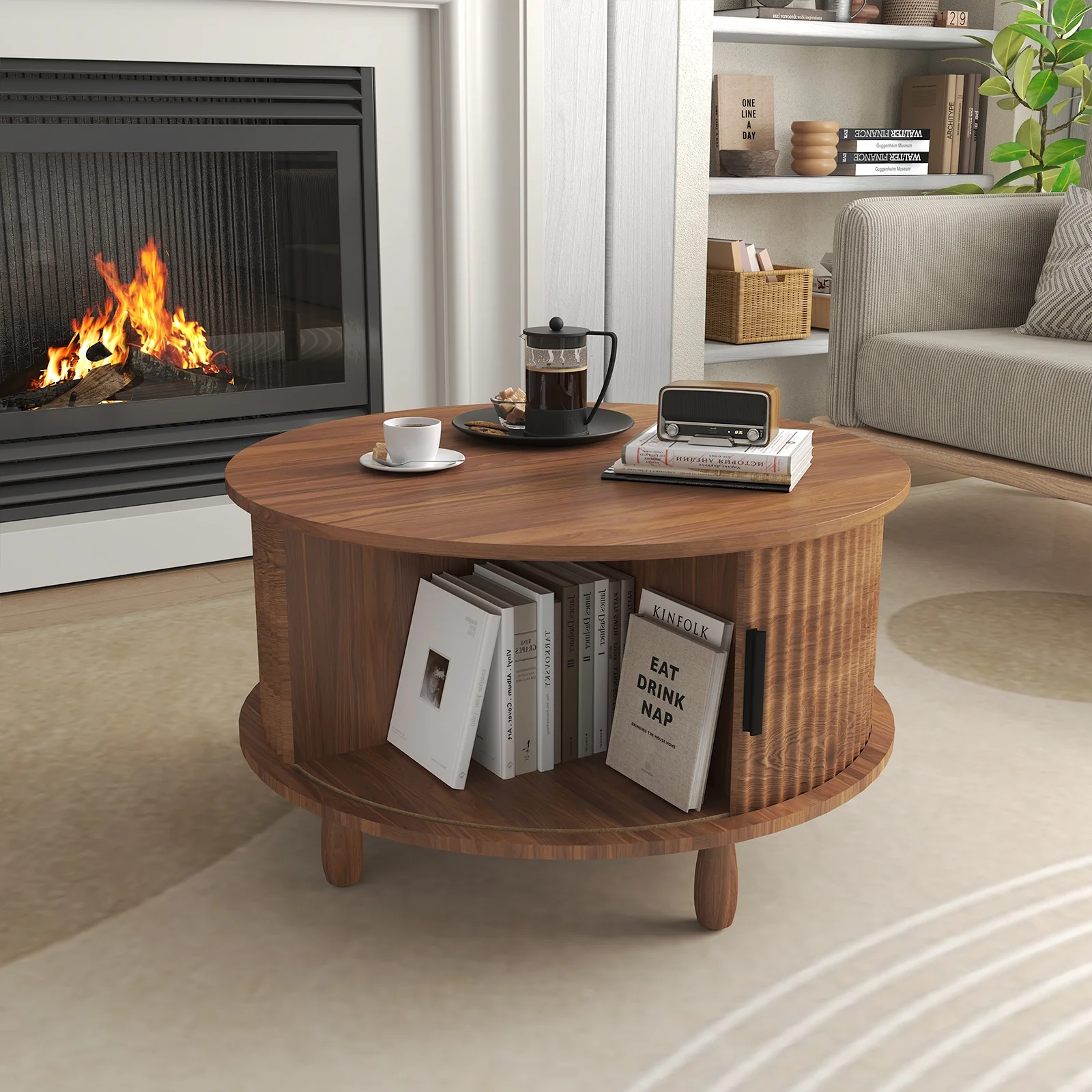 RUMLIVE Round Coffee Table with Storage, 30.7