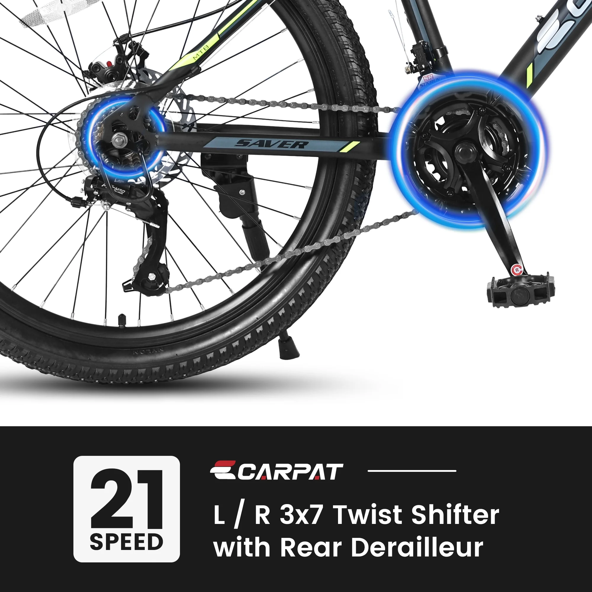 Ecarpat Mountain Bike, 24-Inch Wheels Bikes Shimano 21-Speed with High Carbon Steel Frame Mechanical Disc Brakes Front Suspension Fork for Youth Adults Multiple Colors