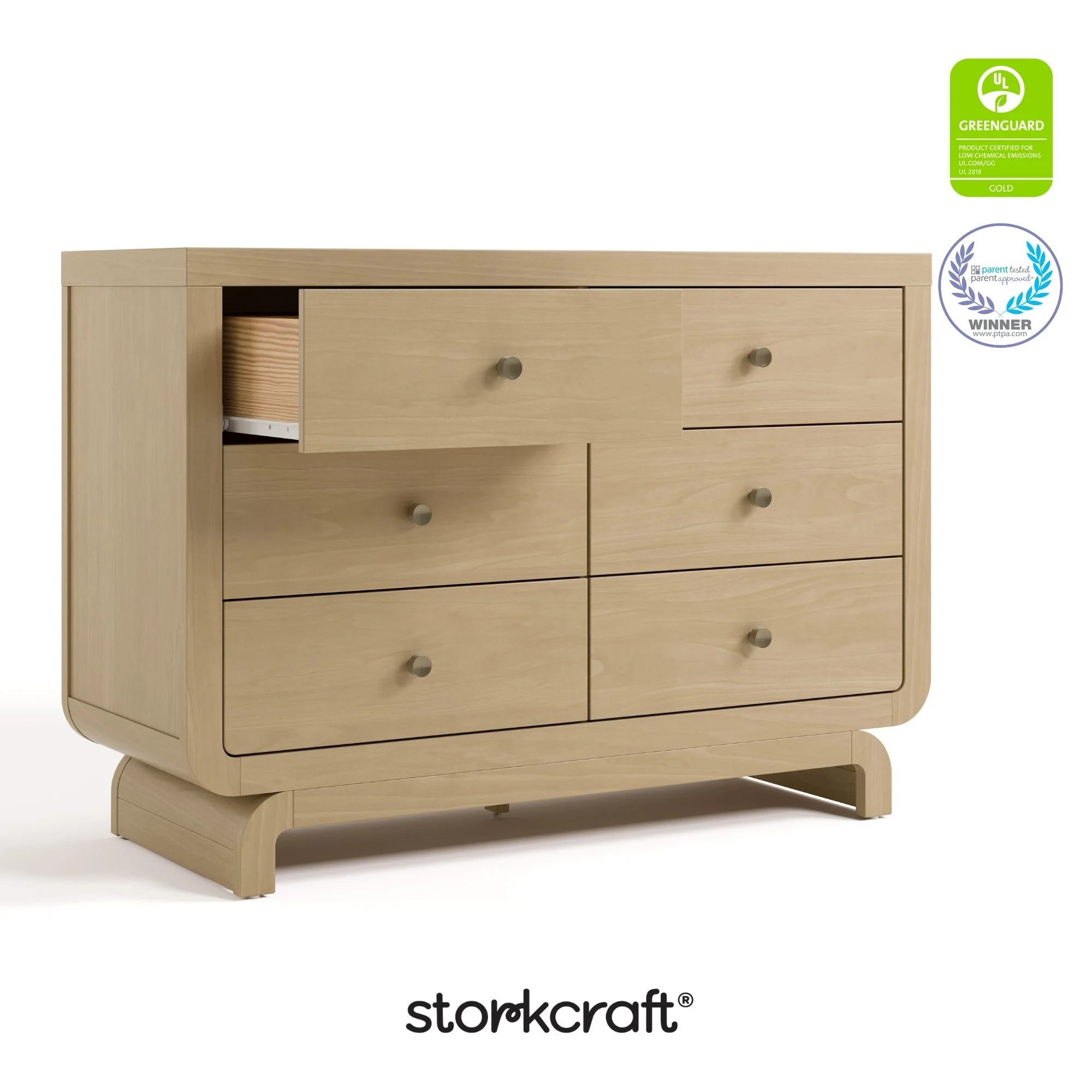Storkcraft Santorini 6 Drawer Double Dresser, White/Driftwood