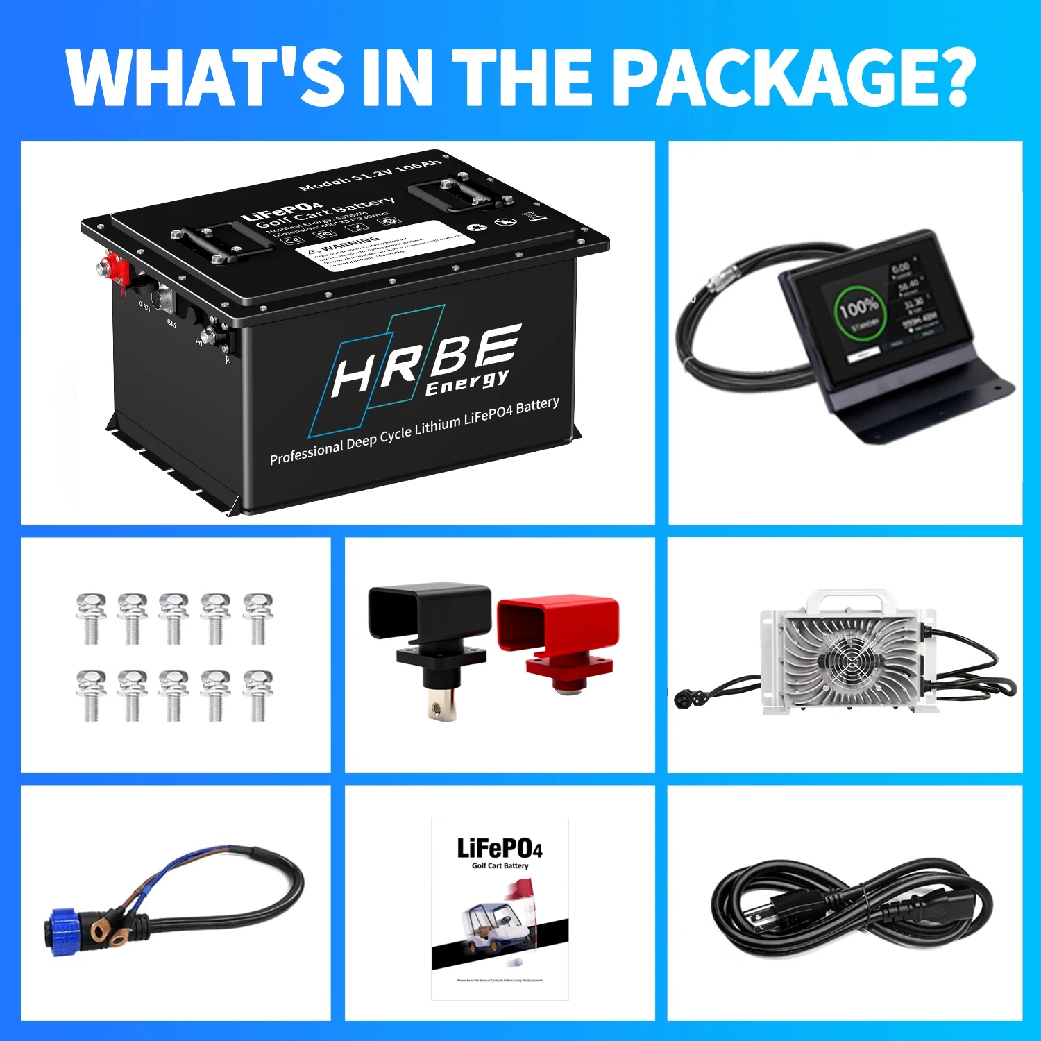 48V 105Ah Golf Carts Lithium Lifepo4 Battery Bluetooth,Built in 200A BMS with a Smart Monitor Mobile APP & 58.4V 20A Charger,5376WH,15000+ Deep Cycles