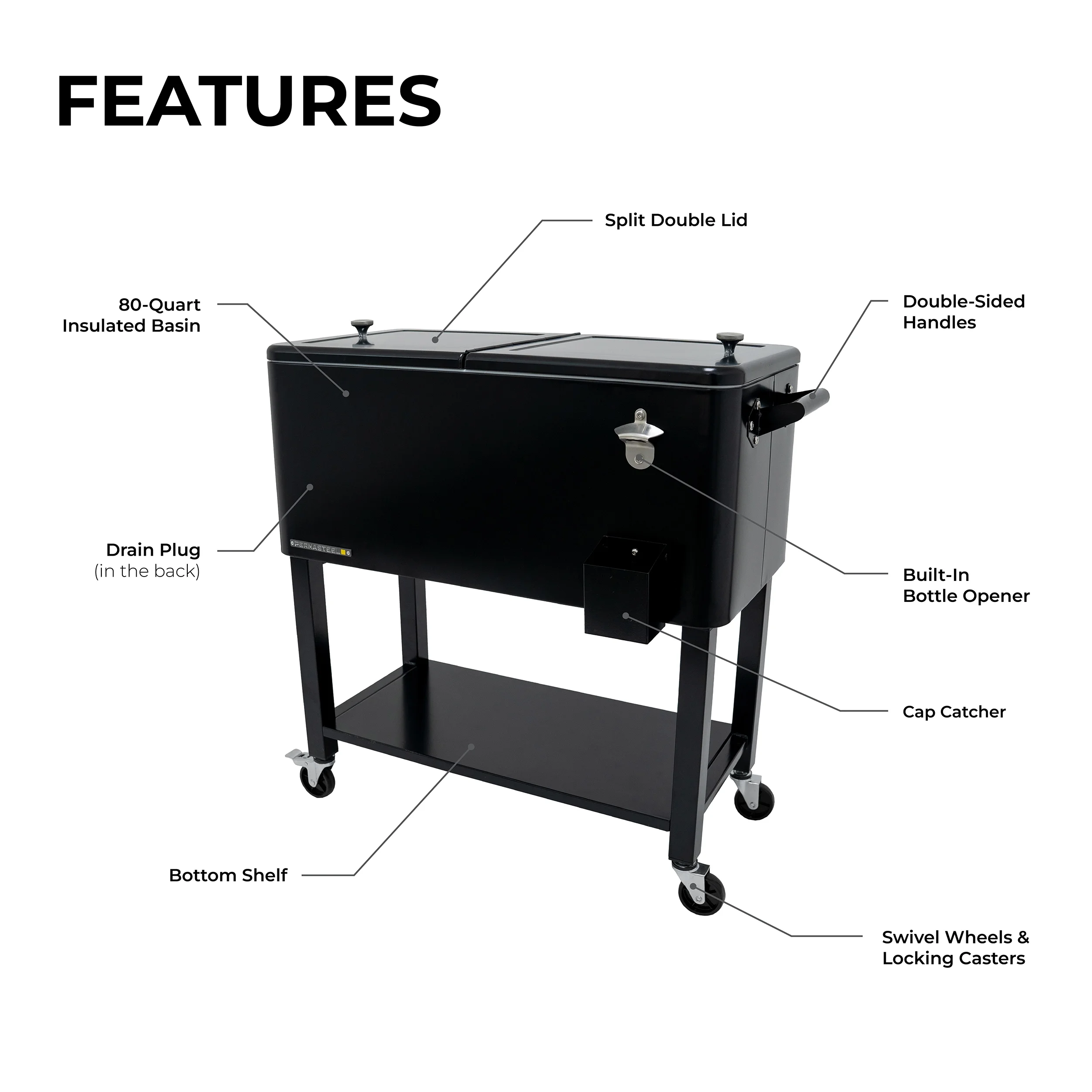 Permasteel 80-Qt Outdoor Steel Patio Cooler with Removable Basin, Rolling Cooler with Wheels, Teal Green