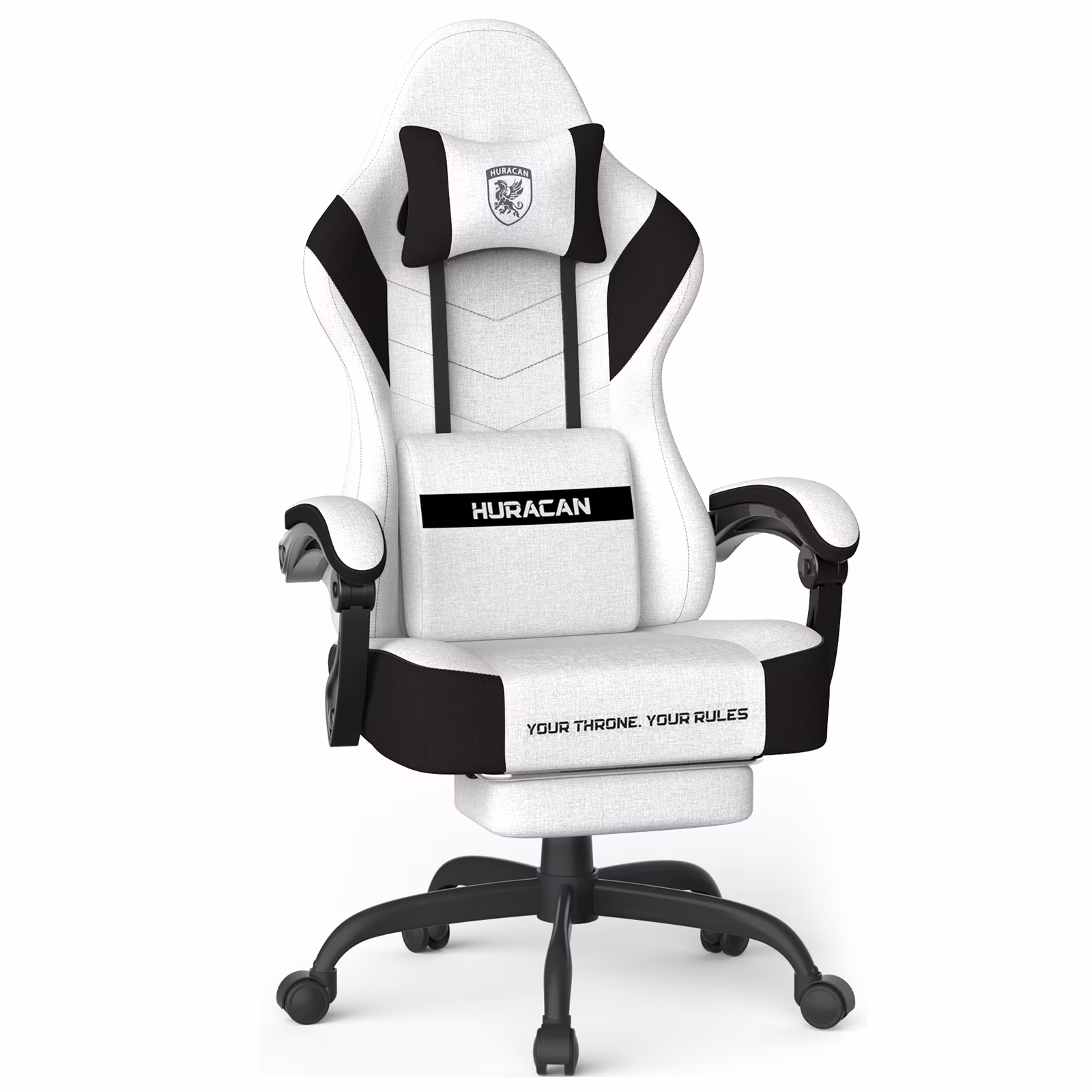 SOONTRANS Gaming Chair for Adults, Ergonomic Linen Fabric Computer Chair with Massage Lumbar Pillow, Gamer Game Chair with Adjustable Headrest, Comfortable Office Chair for Home, White