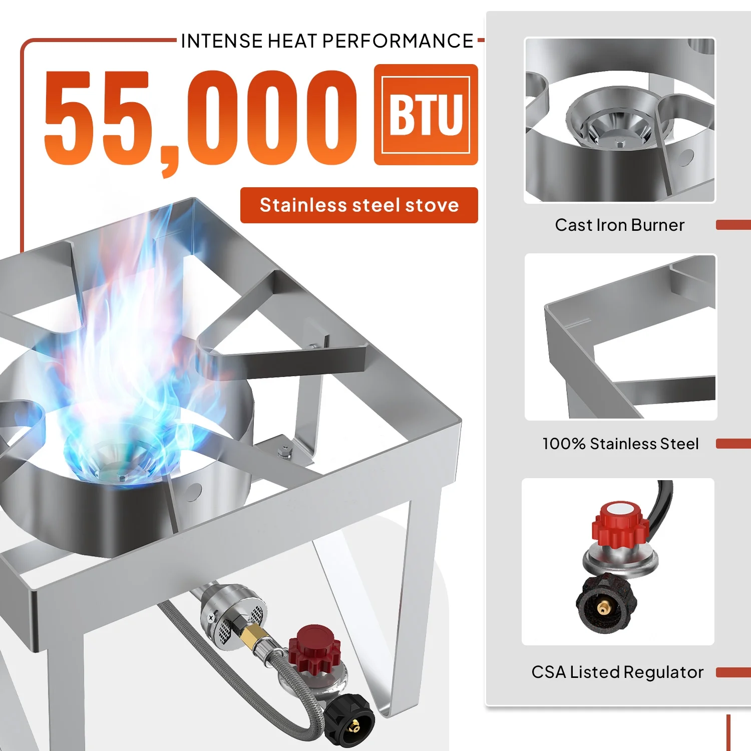 30QT Stainless Steel Turkey Fryer Kit, Stainless Steel Stand with 55,000BTU Propane Burner Stove, Waterproof Cover & Skimmer, Turkey Deep Fryer Pot, Outdoor Fish Fryer, Crawfish Boiler