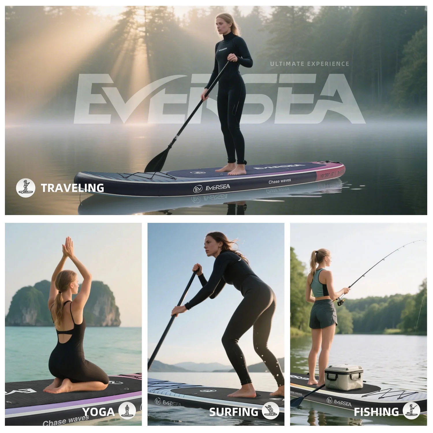 MSEASFREE 10' Inflatable Stand up Paddle Board,with Premium SUP Paddle Board Accessories,Non-Slip Comfort Deck for Youth & Adults