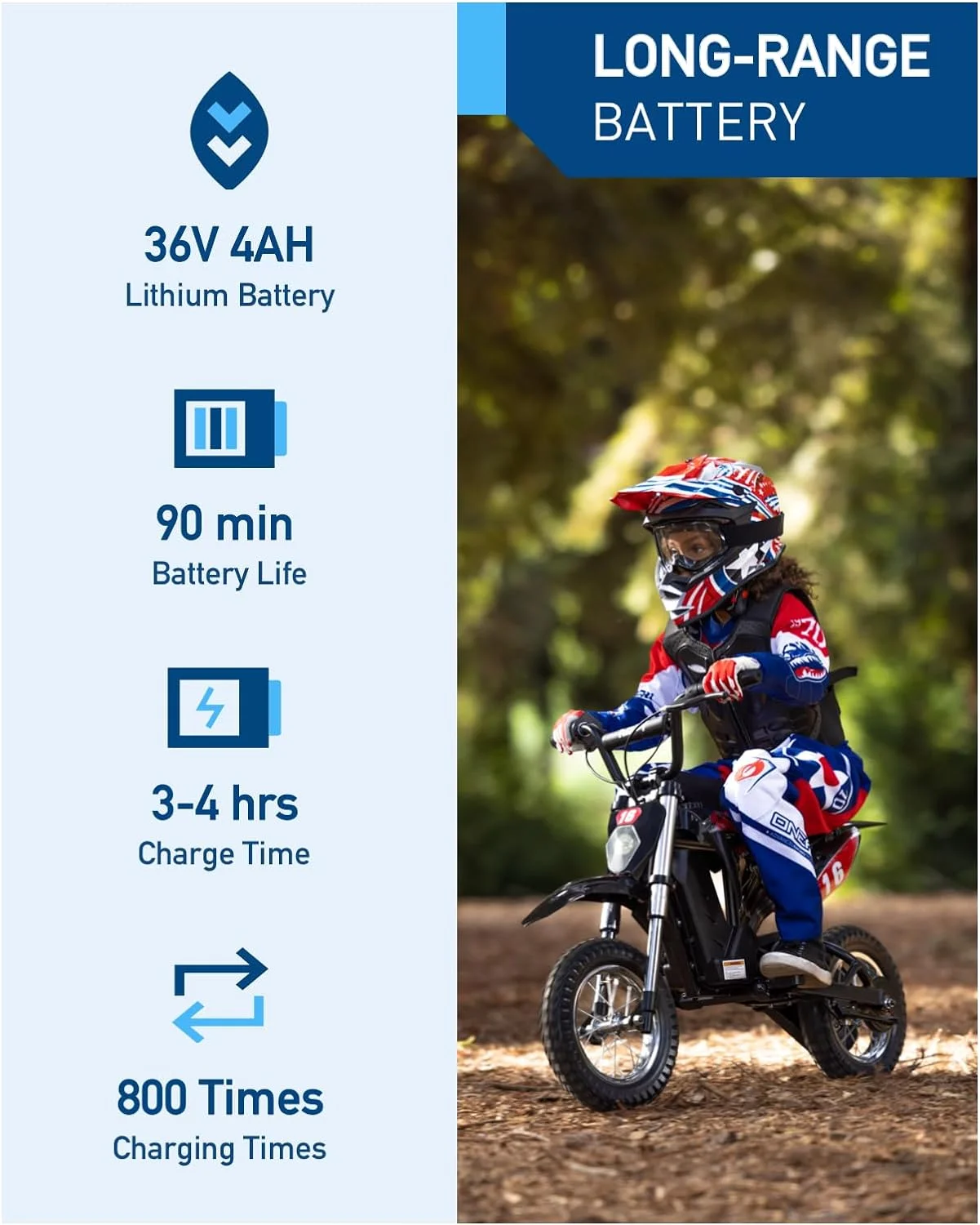 Hiboy DK1 Electric 300W Dirt Bike, for 3 Years to 13 Years - Blue
