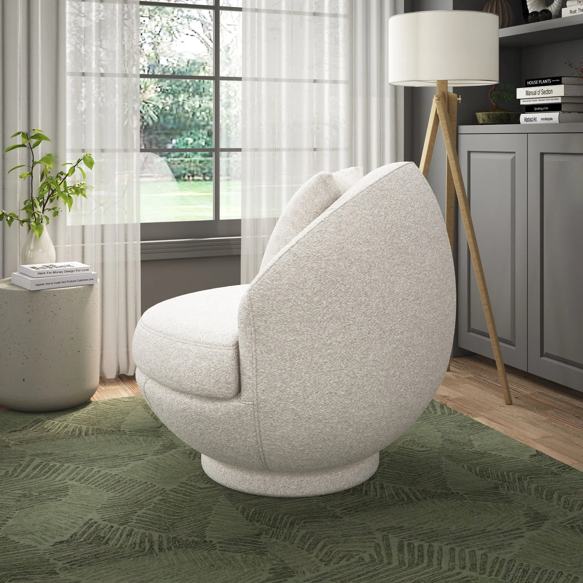 Hillsdale Boulder Upholstered Swivel Storage Chair, Ash White