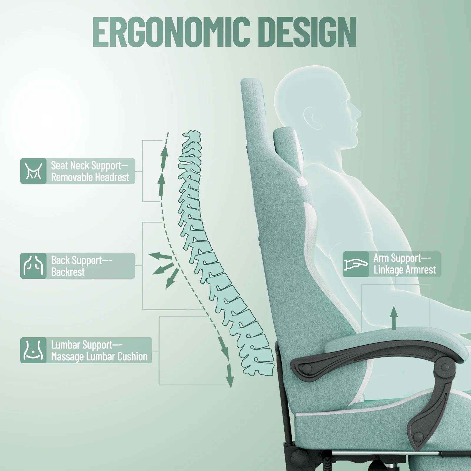 SOONTRANS Gaming Chair for Adults, Velvet Fabric High Back Comfortable Video Game Chair with Footrest and Massage Lumbar Cushion, Racing Computer Desk Chair, Ergonomic Gamer Chair, Black/Grey