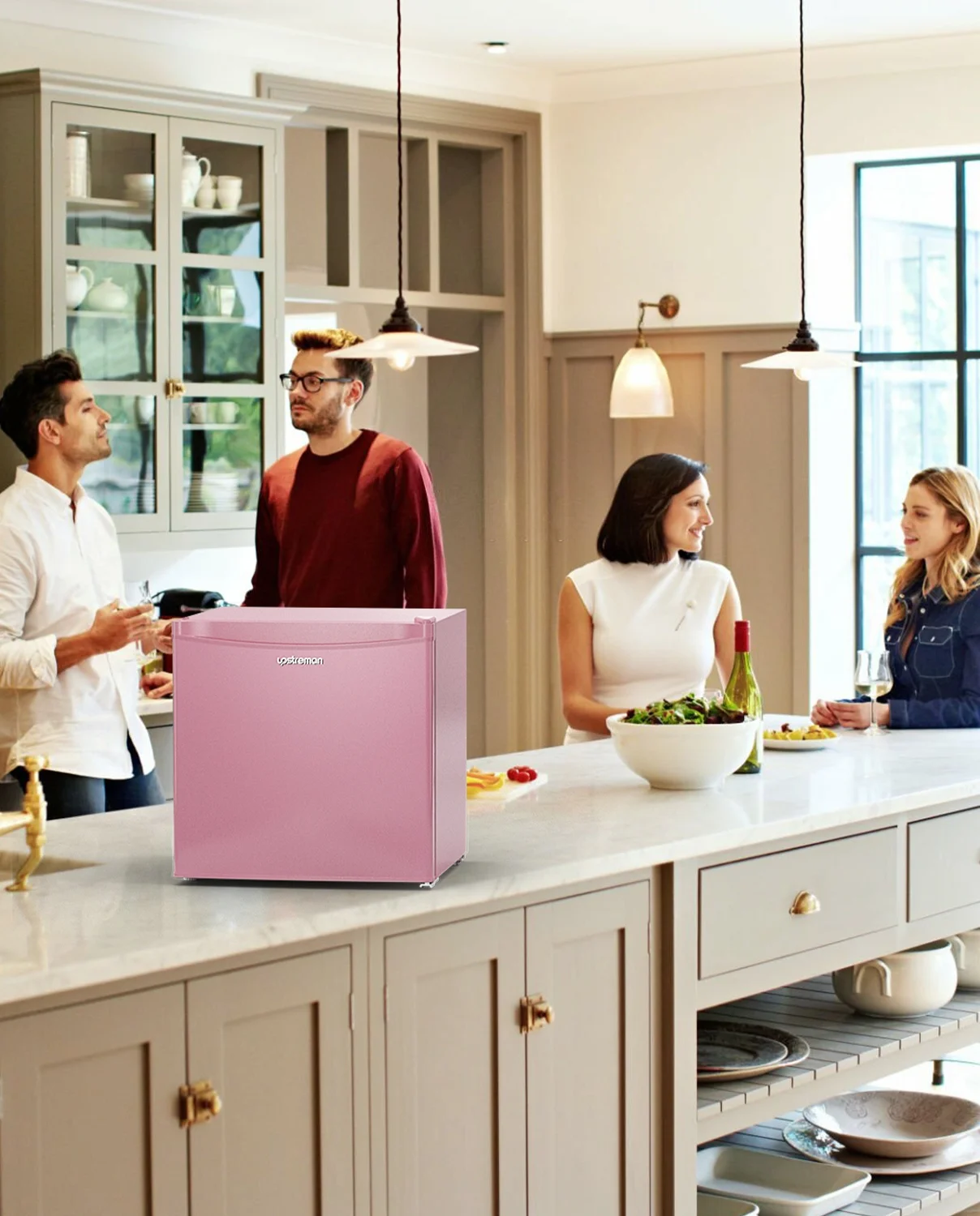 Upstreman 1.7 Cu ft Mini Fridge with Freezer Single Door Compact Refrigerator, Low Noise, Energy Saving, Adjustable Temperature, Reversible Door, for Home Office Dorm, Black FR17