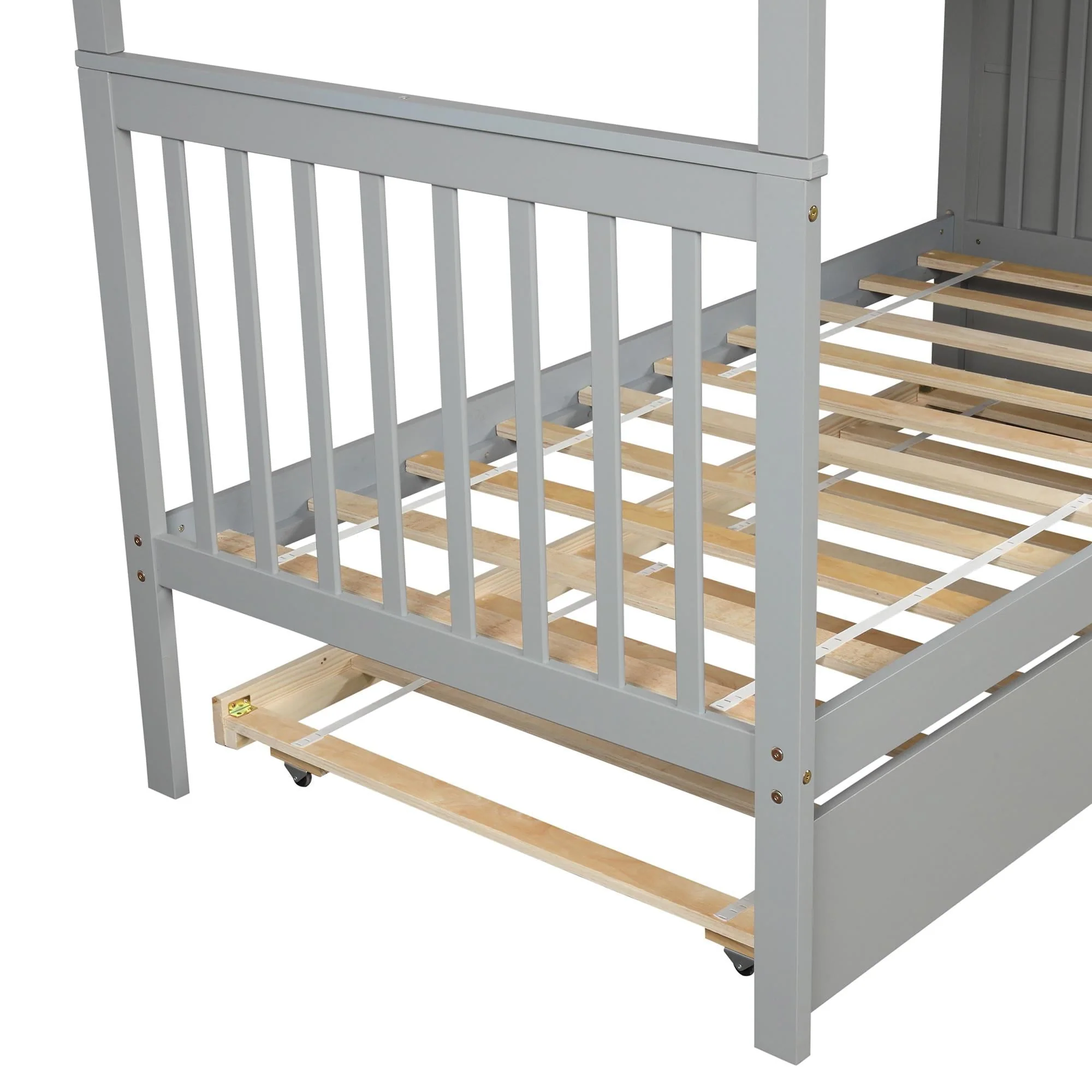 Bunk Bed, Twin Over Twin Wood Bunk Beds with Trundle and Storage, Converted to 2 Twin Beds Frame with Ladder and Stairs for Kids Adults, Saving Space, Gray