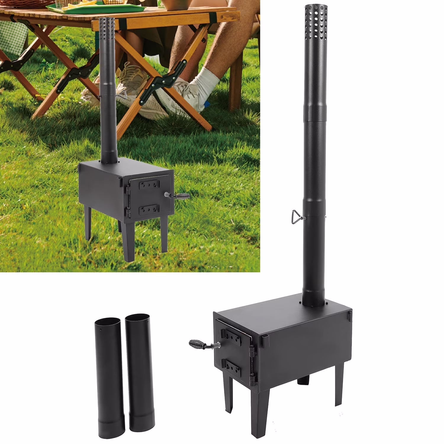 Kojem Wood Burning Stove Tent Camping Stove for Outdoor Cooking Fishing Hiking Travel Portable Heater W/Storable Chimney Pipes