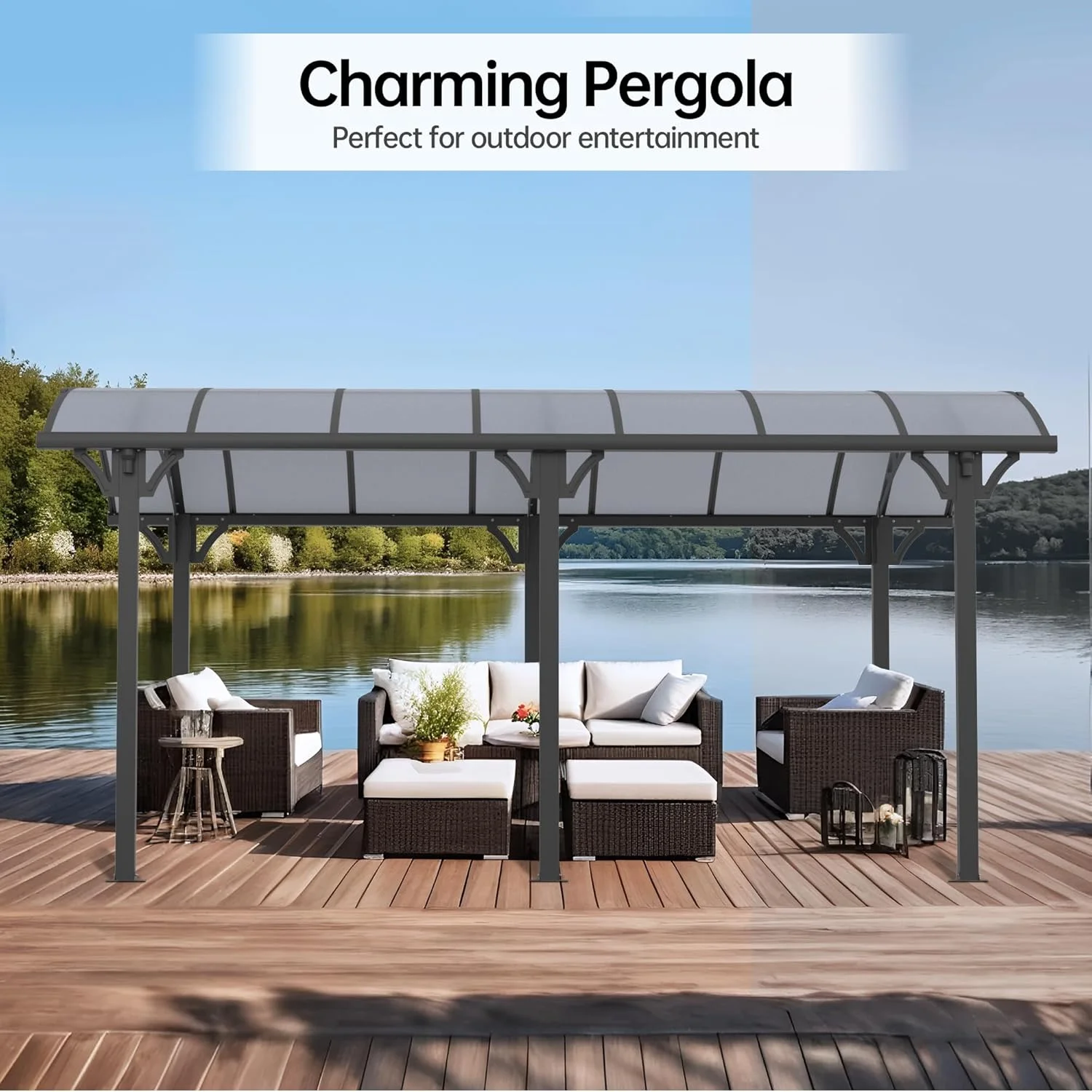 JINSEED 10 x 16ft Metal Carport with Heavy Duty Metal Frame & Pitched-Roof Polycarbonate Panel Canopy, Multi-Purpose Shelter for Car, Truck, SUV, Tractor, and Boat,Gray