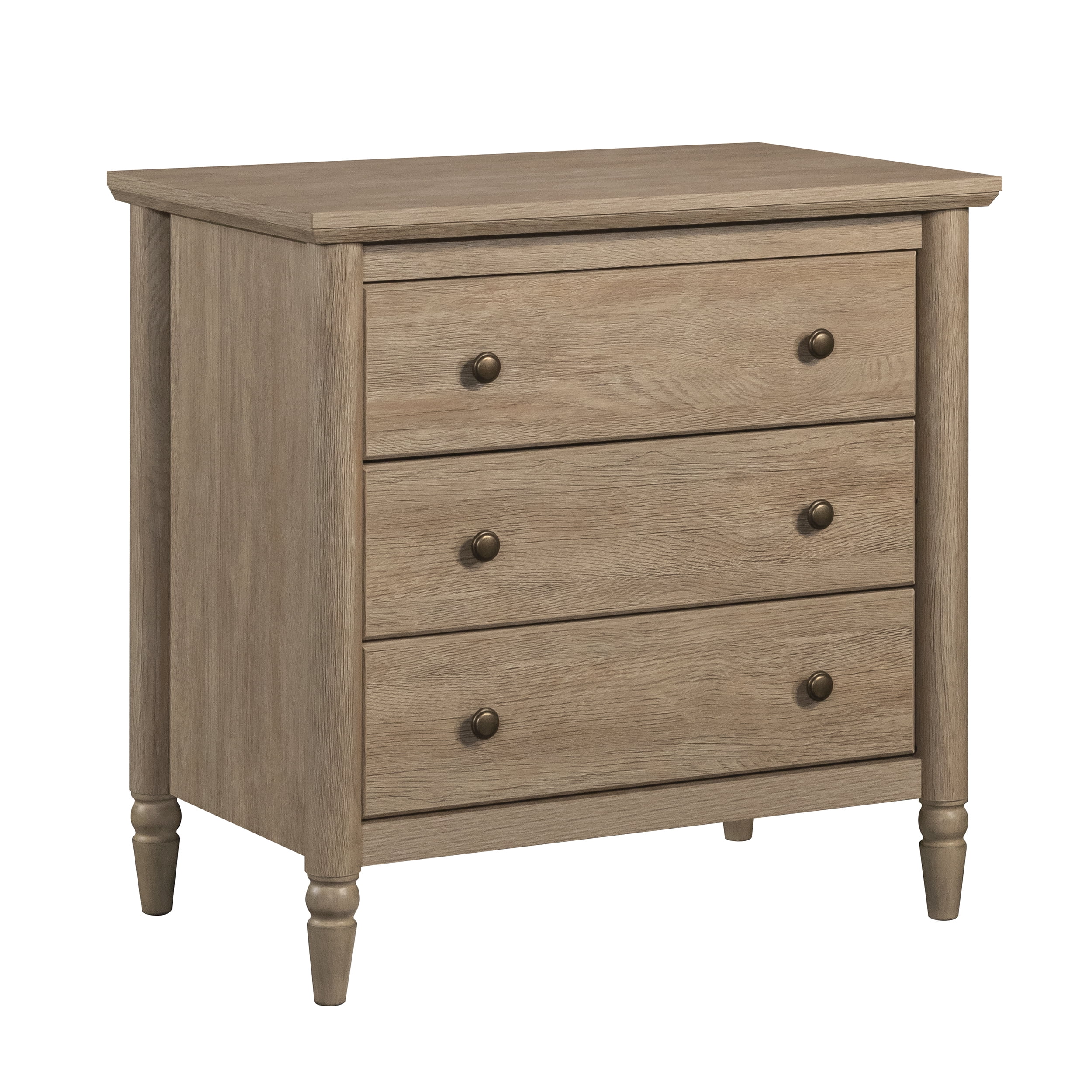My Texas House Monroe 3 Drawer Nightstand with USB, Brushed Oak Finish