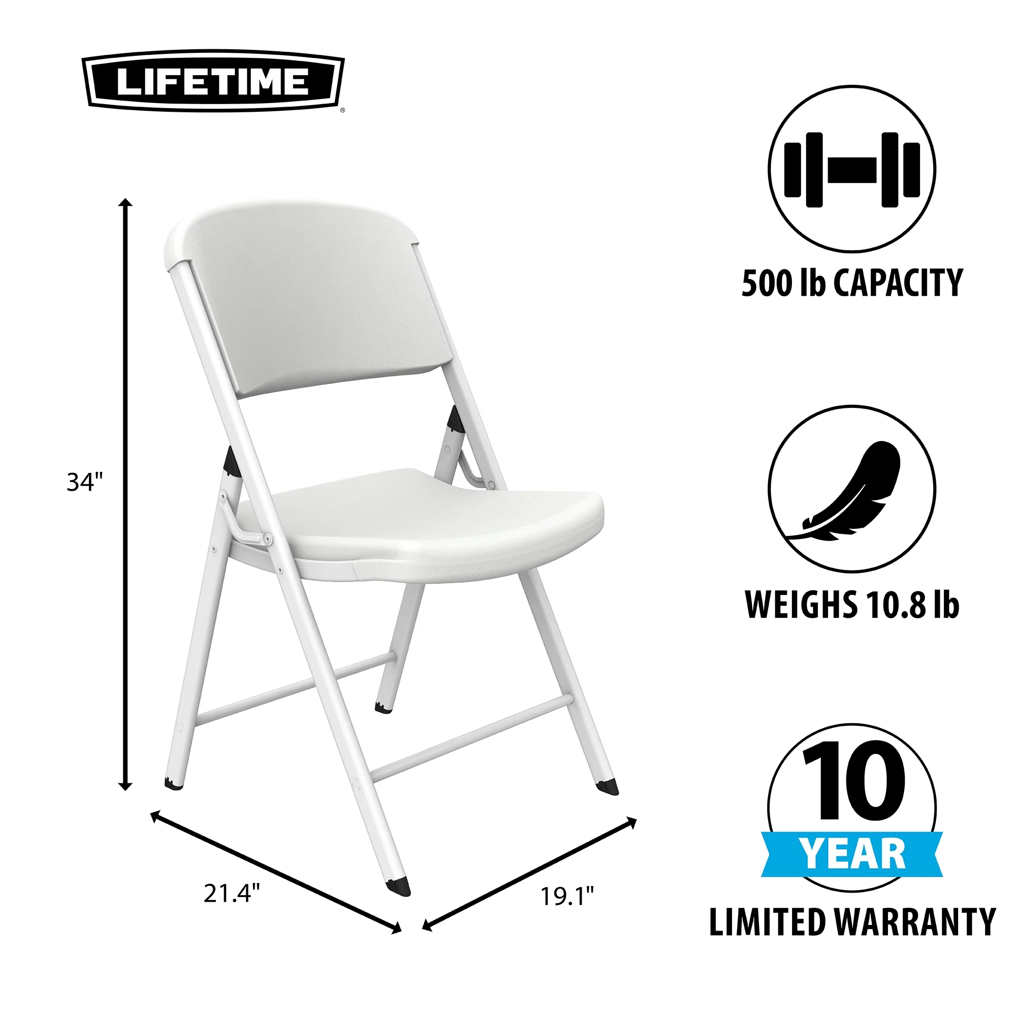 Lifetime Folding Chair, Indoor/Outdoor Commercial, White Granite, 4 Pack (42804)