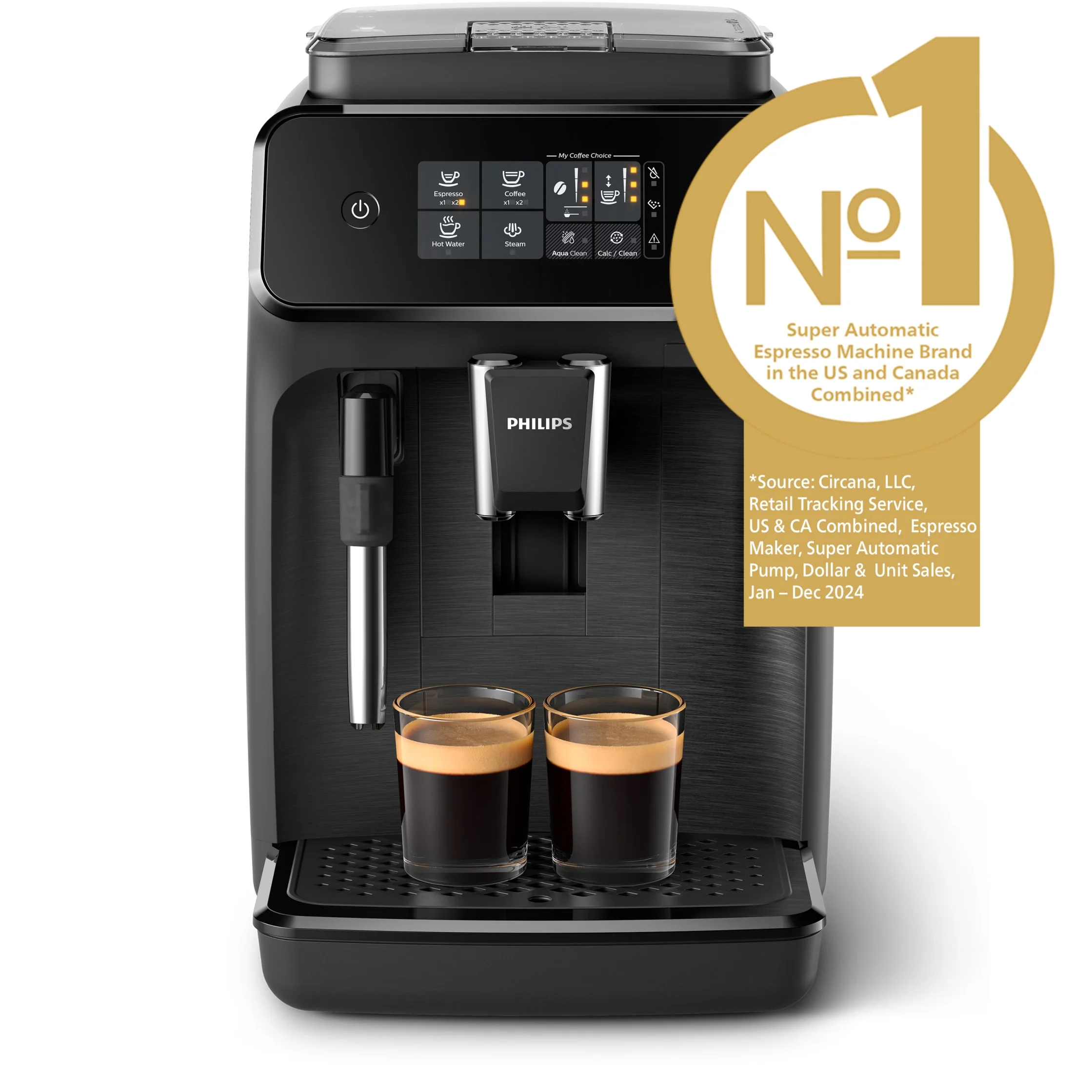 Philips 1200 Fully Automatic Espresso Machine with Milk Frother, Black