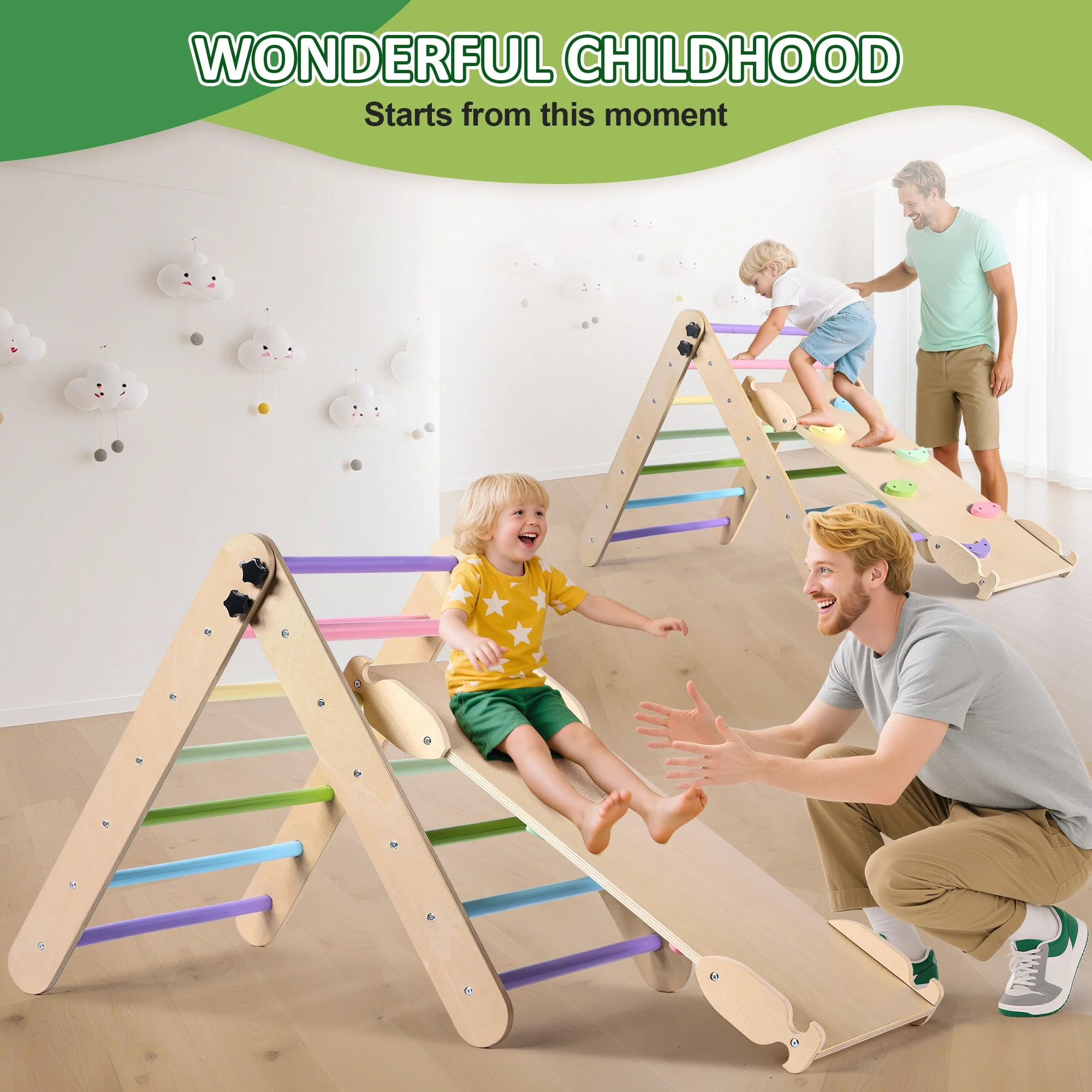 Lookfly 8 in1 Pikler Triangle Set Foldable Baby Climbing Toys for Toddlers 1-6 Inside with Ramp,Toddler Climbing Toys Indoor Baby Gift